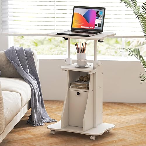Miniatura 2 de Tangkula Podio móvil para laptop, altura ajustable, escritorio para sentarse a estar de pie con escritorio inclinable y armario de almacenamiento,
