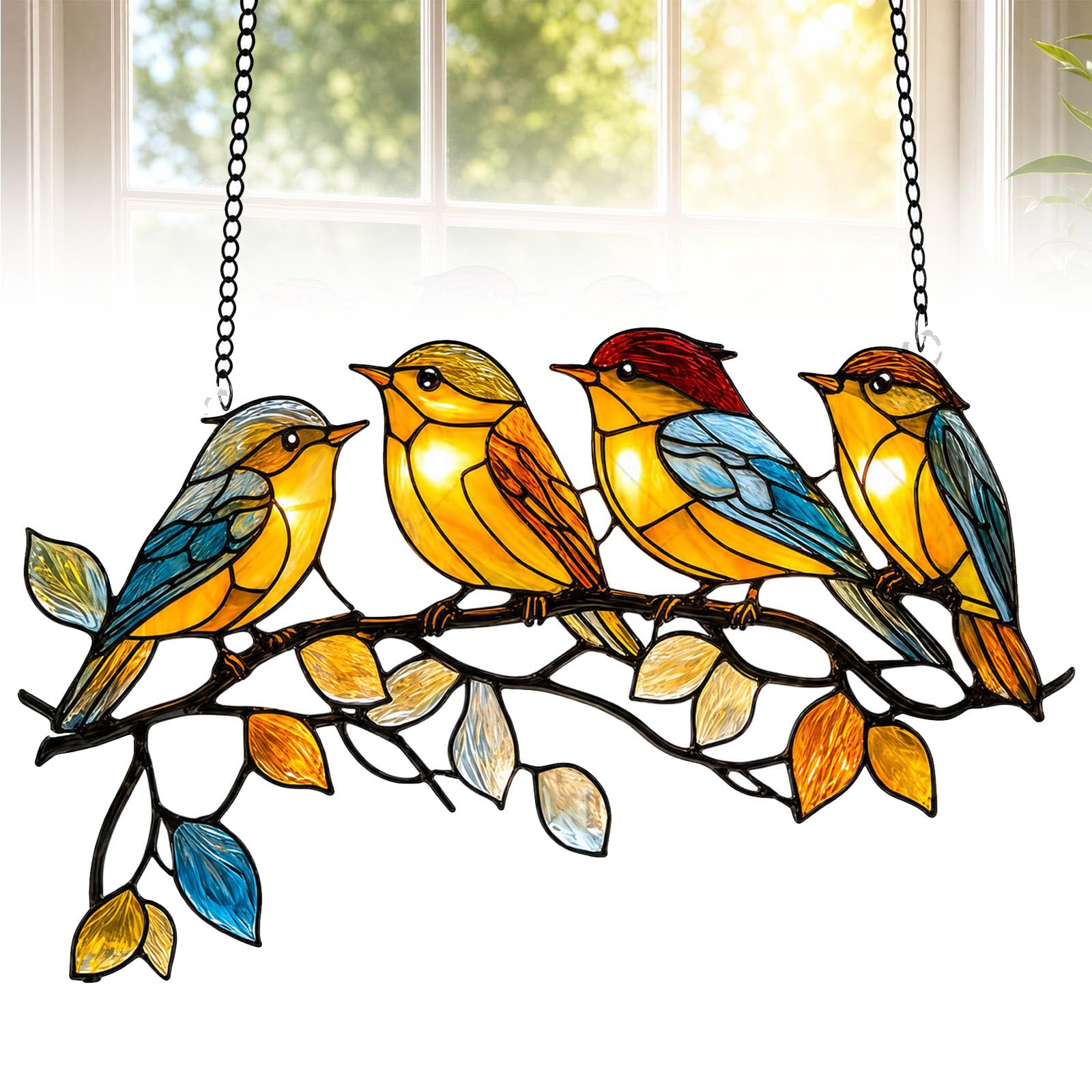 KIPTVO Acrylic Robin On Branch Suncatcher for Windows, Hanging Garden Decoration, Robin Gifts & Garden Bird Ornament, Stylish Outdoor Ornaments for The Garden as Patio Home Wall Decor