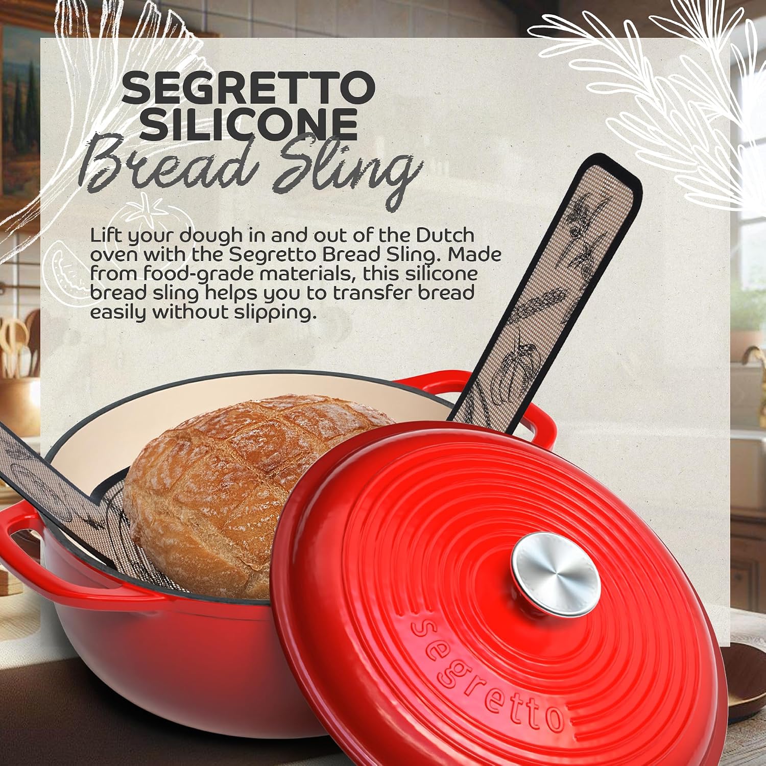 XFasten Sourdough Silicone Bread Sling for Dutch Oven 2-Pack Non-Stick, 536 F High Heat Resistance, and Easy to Clean Silicone Sourdough Baking Sling Bread Mat Baking Supplies by Segretto Cookware image 3