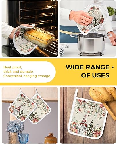 Miniatura 5 de 3 Packs Christmas Gnomes Pot Holders Sets for Kitchen,Oven Pan Plate Bowl Pads Heat Proof Mat with Hanging Loop,Terry Cloth Potholders Soft Grip for