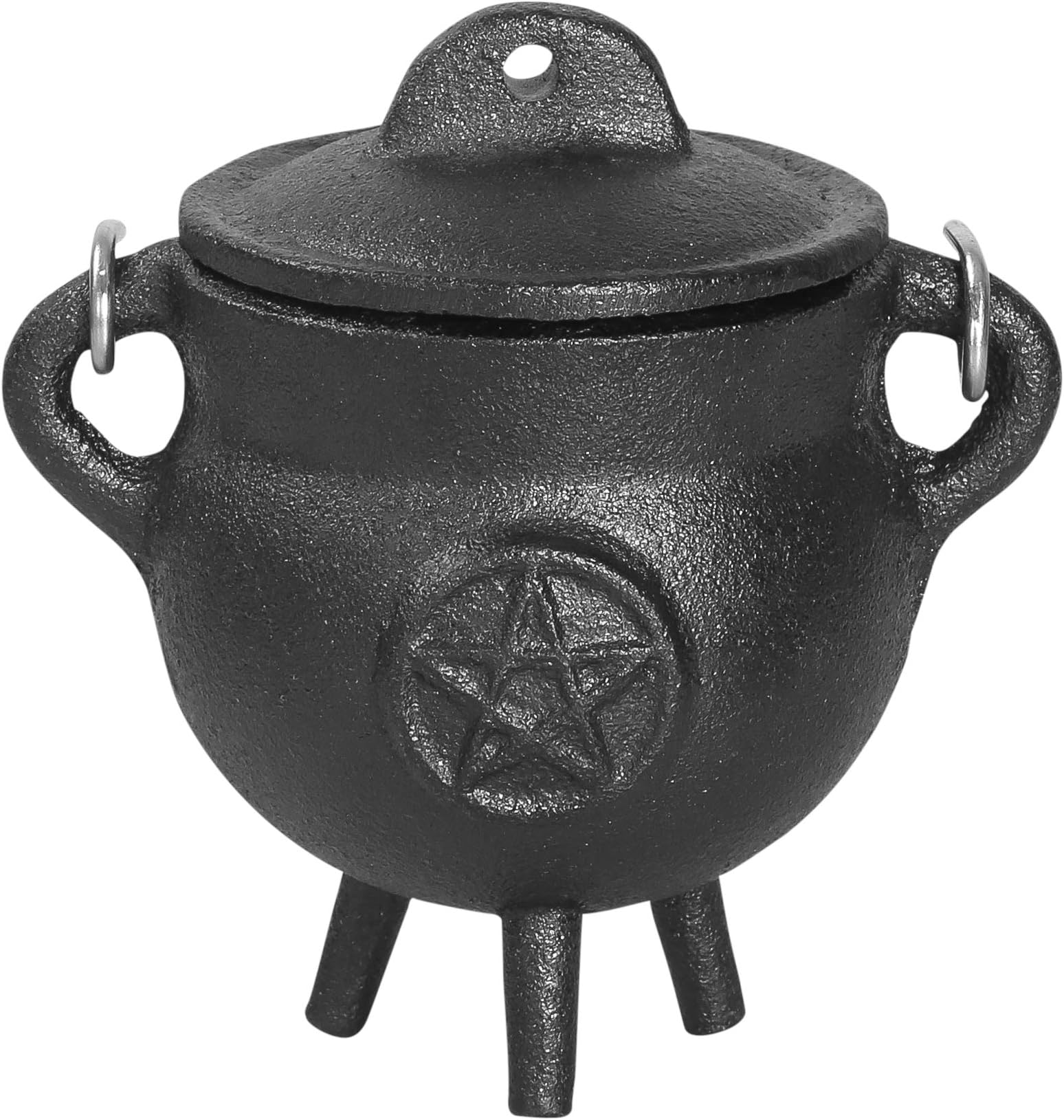 Cauldron -3.5 Inch Pentagram Pentacle Cast Iron Cauldron with Lid and Handle - Perfect Incense Smudge Kit Sage Holder Altar Ritual Burning Holder