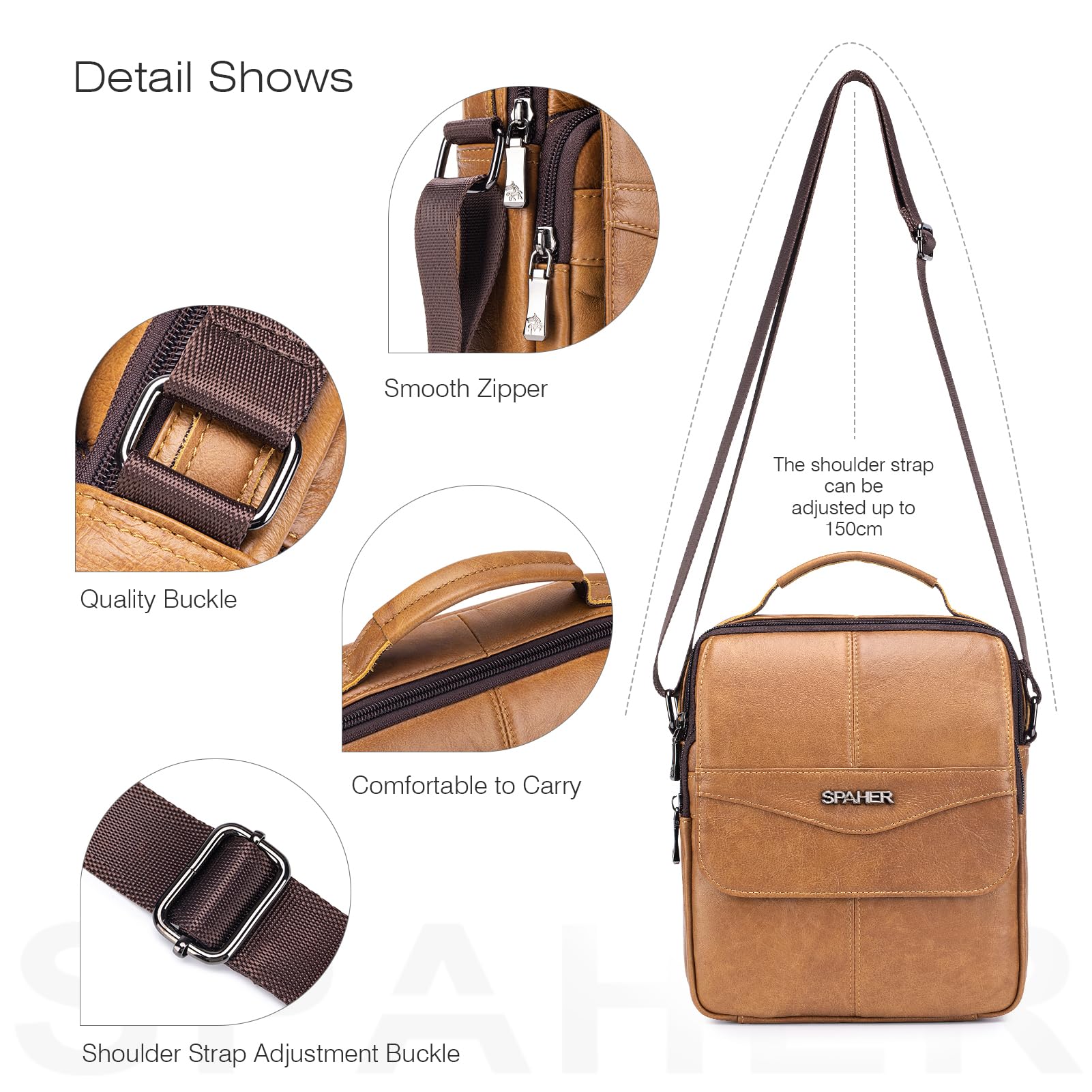 SPAHER Bandolera Hombre Piel Grande Bolso Caballero Bandolera Cuero para iPad 11 Pulgadas Bolsos Hombre Bandolera Piel Bolso de Cuero Mariconeras Hombres Man Bag