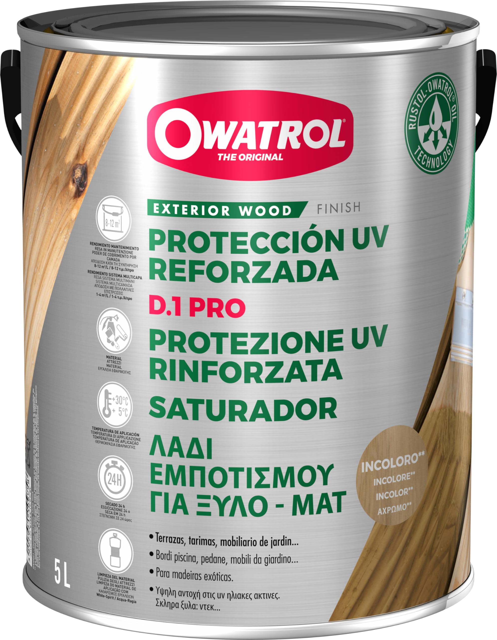 Owatrol D.1 Pro - ámbar saturador para Madera exótica - Aceite Pro - 5 litres, Miel Oro