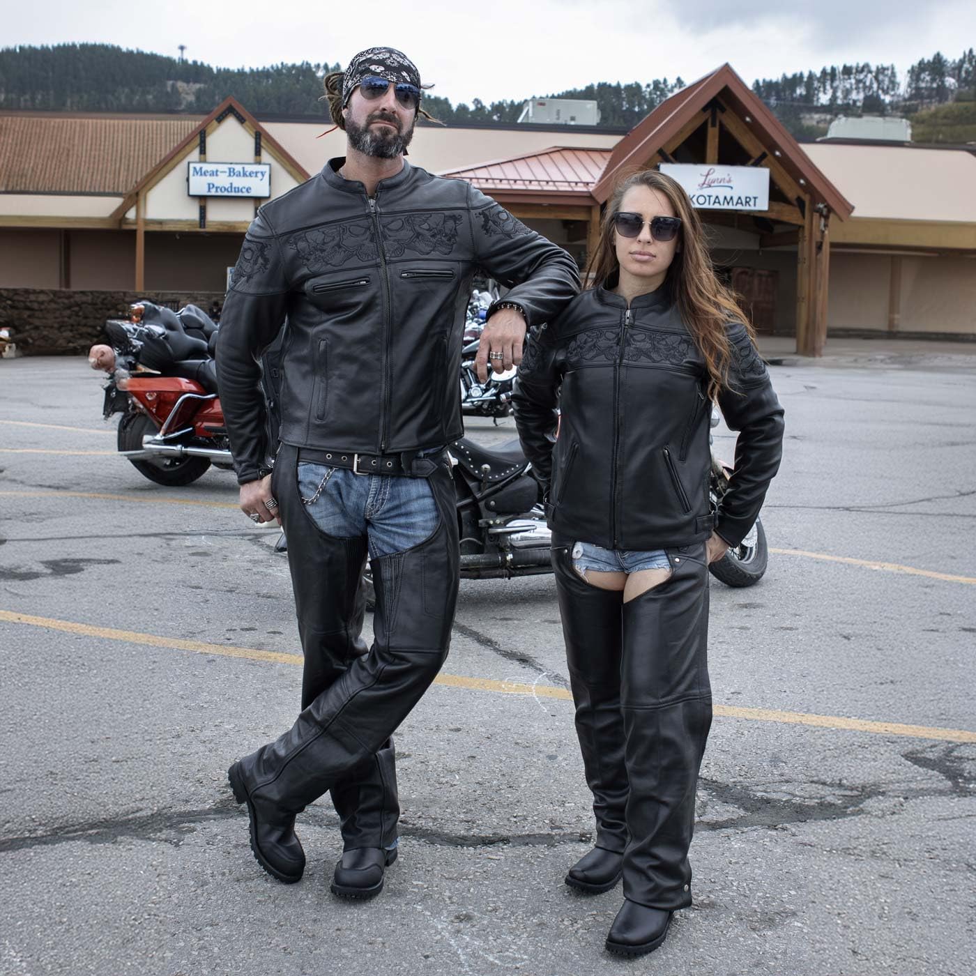 Milwaukee Leather MLL2540 Women's Crossover Black Leather Scooter Jacket w/Reflective Skull Graphic