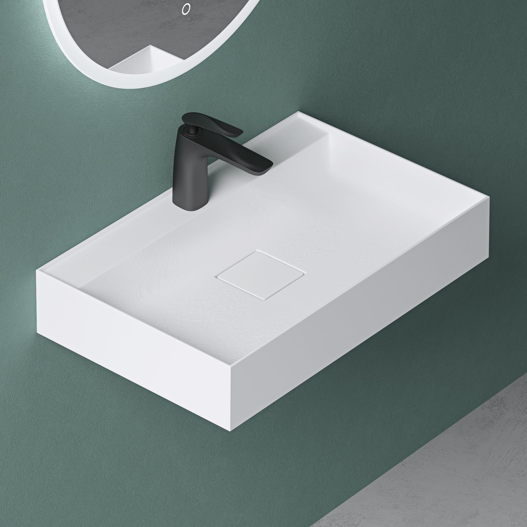 Mai & Mai Lavabo Bagno Sospeso 50×38×12cm Lavandino Bagno Lavabo da Minerale Fuso Colossum630, Bianco Opaco