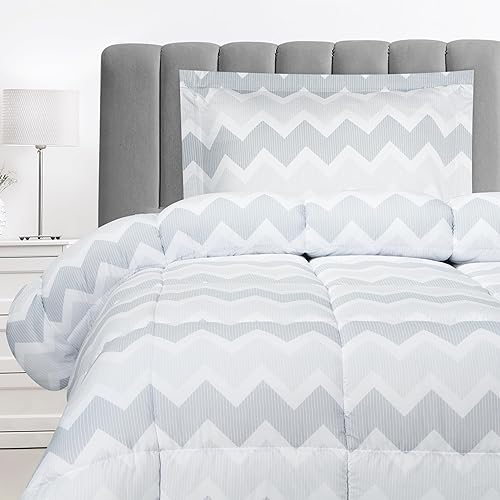 Utopia Bedding Twin Comforter Set Kids (Chevron Grey) with 1 Pillow Sham - Bedding Comforter Sets - Down Alternative Comforter - Soft and Comfortable - Machine Washable