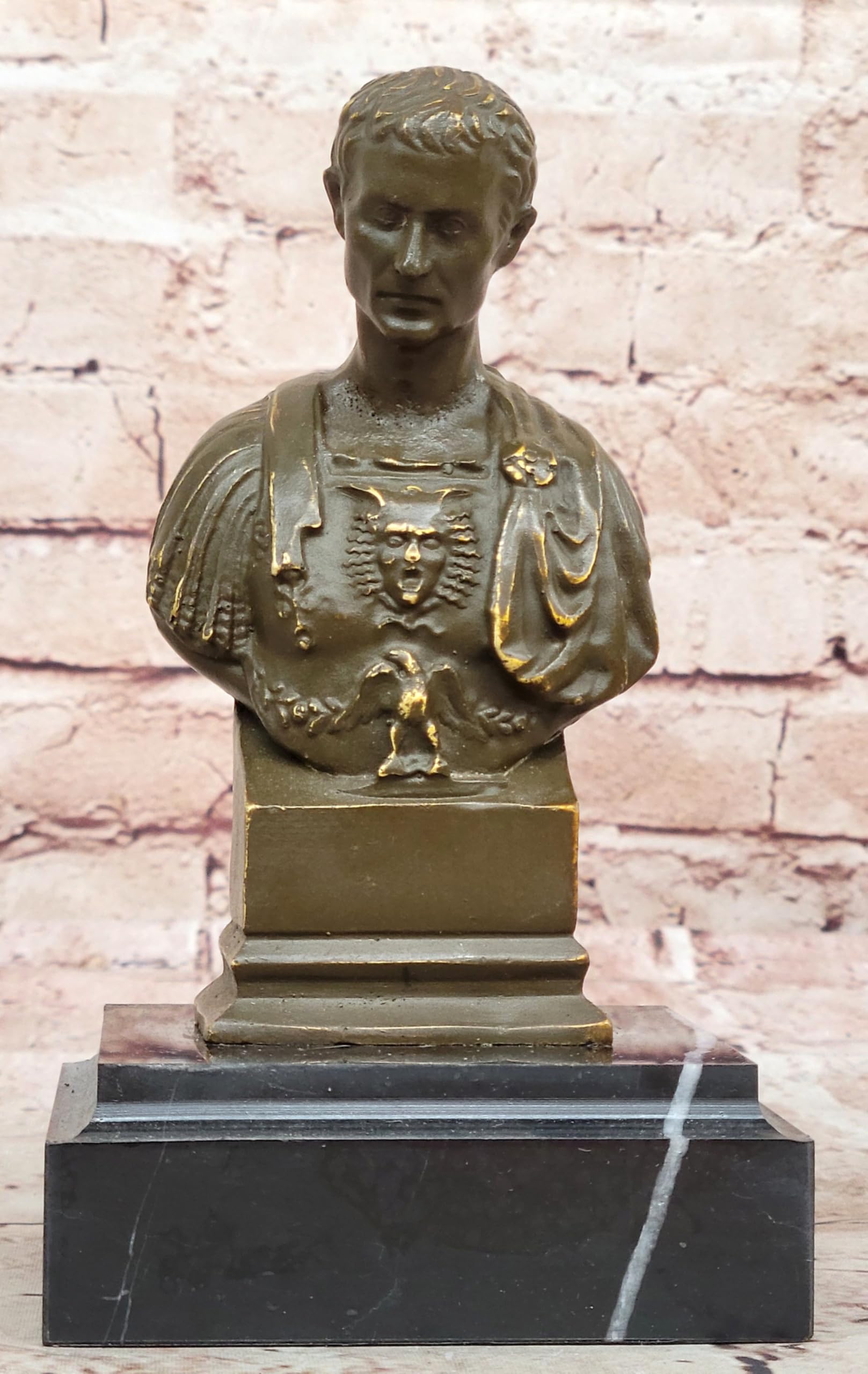 Bronze Sculpture of Julius Caesar Bust Historical Roman Emperor Signed Art Figurine Decor Artwork Statue by Finery Bronze