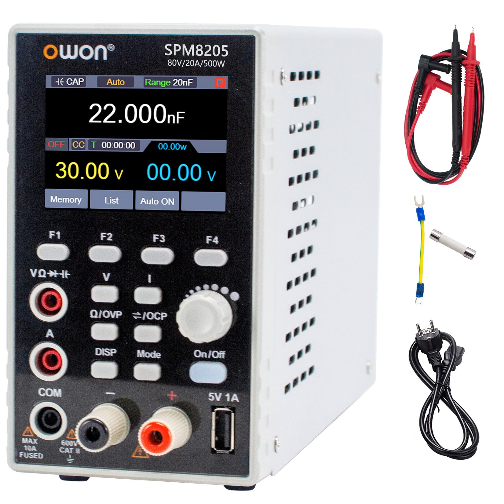 OWON SPM8205 Programmierbares Gleichstromnetzteil (0–80V, 0–20A) mit 4½-stelligem Multimeter,500W Ausgangsleistung, hoher Auflösung (10mV/1mA),USB/RS232/LAN&SCPI Unterstützung für Industrie und Labor