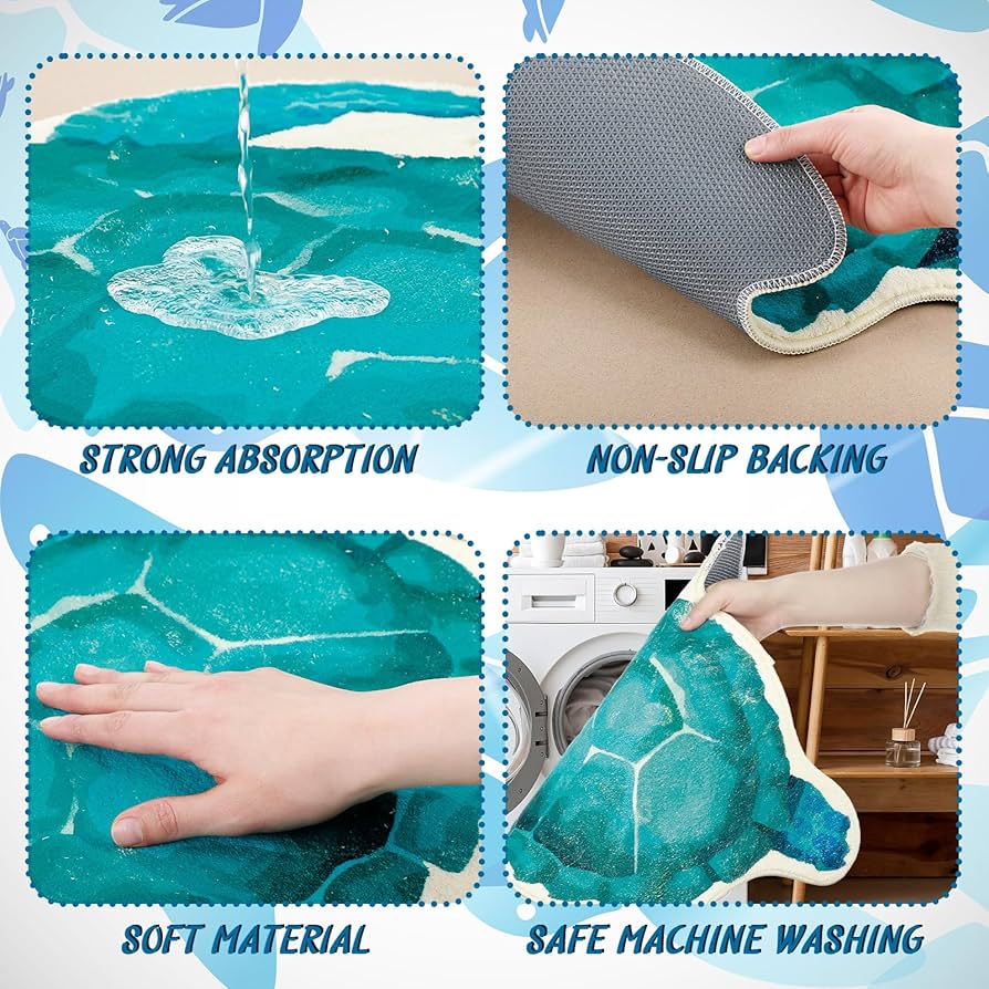 Amazon | Drydiet 2枚 ブルー ウミガメ バスルームマット ラグ
