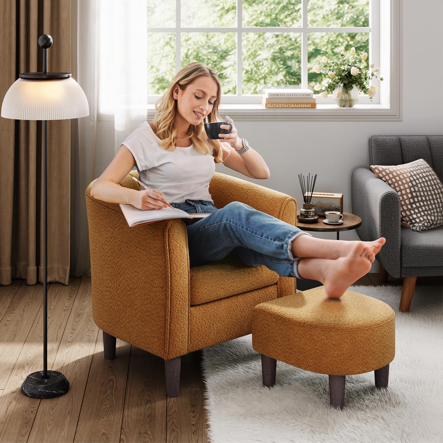 Swivel Chair With Ottoman LINSY Swivel Accent Chair Ottoman Set