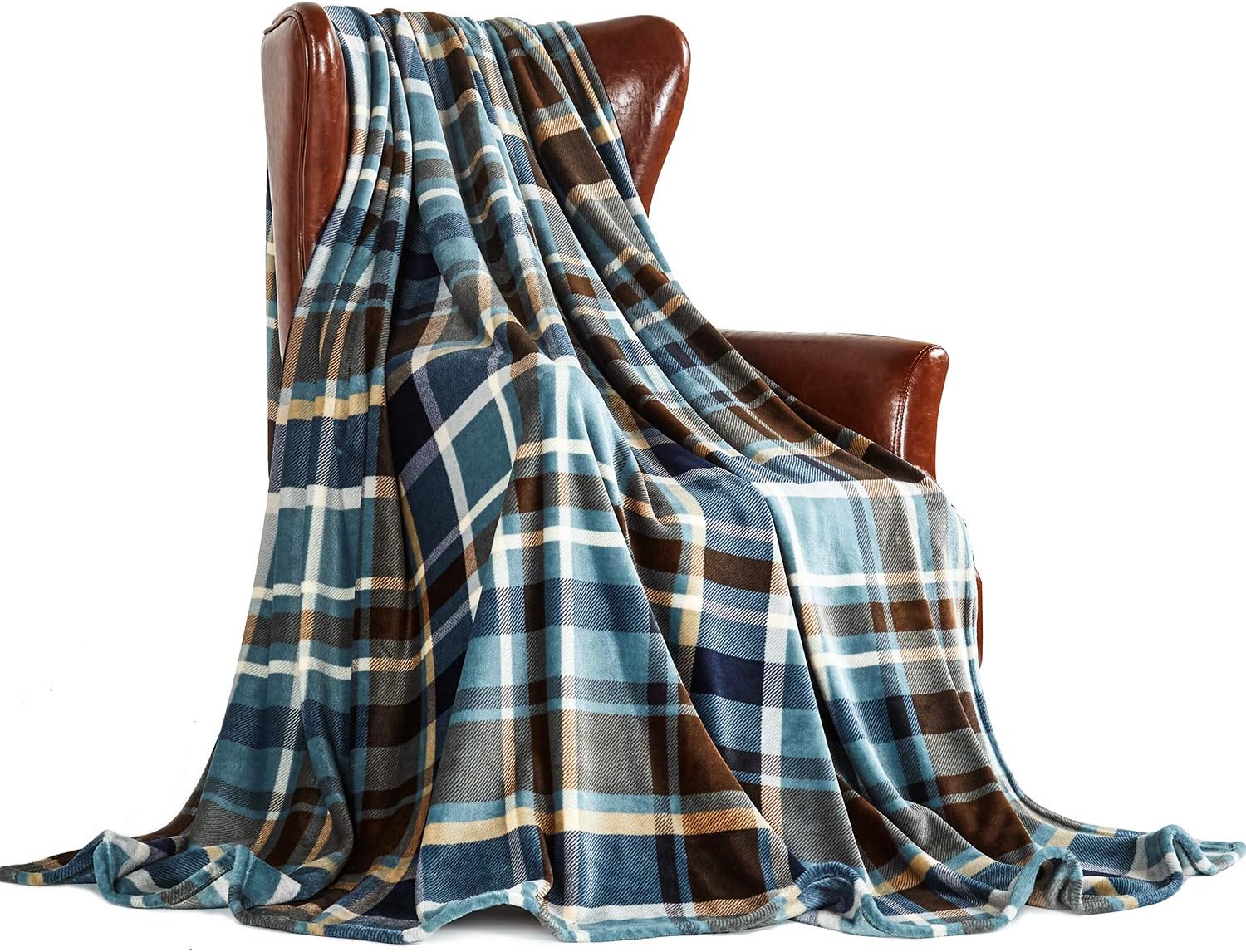 MERRYLIFE Throw Blanket Plaid Sherpa | Ultra-Plush Soft Colorful Oversized | Decorative Couch Travel Blanket | Queen Size(90" 90", Greenland) Greenland 90"90"