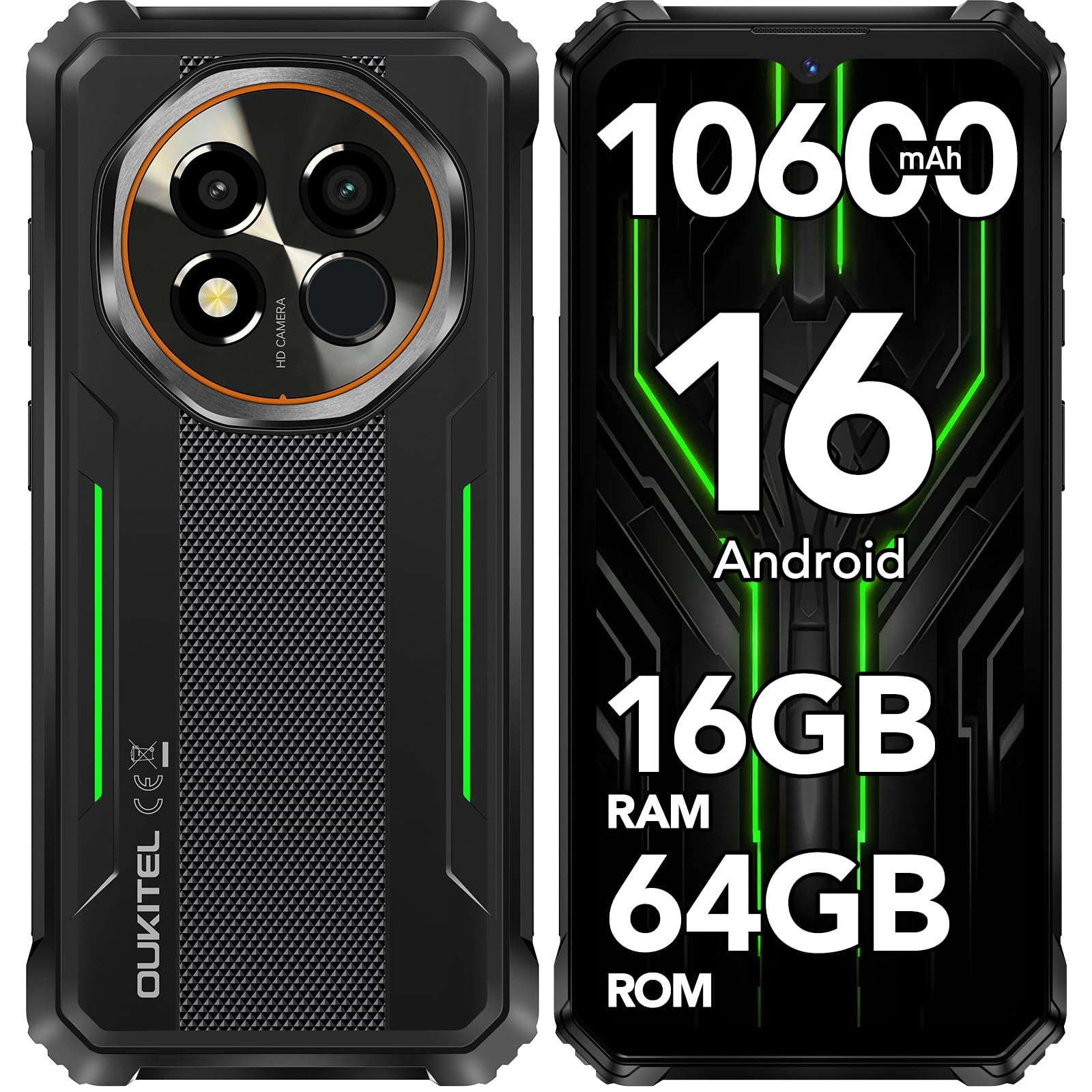 G6 Rugged Phone Unlocked Android 16,10600mAh Battery, 6.52''Display