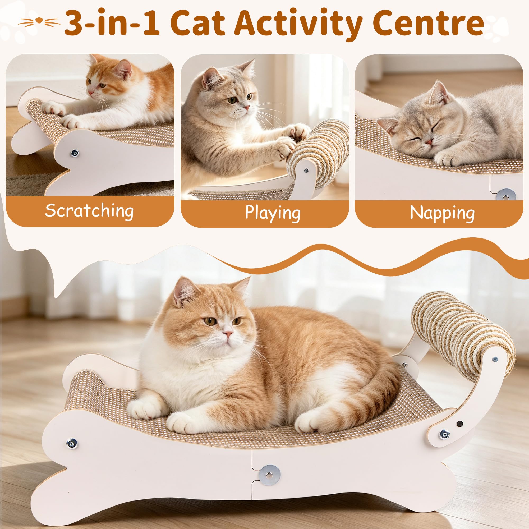 Griffoir pour chat - Design incurvé à 160° - Panneau de fibres haute densité et sisal naturel - Très grand salon pour chat d'intérieur - Protection de meubles