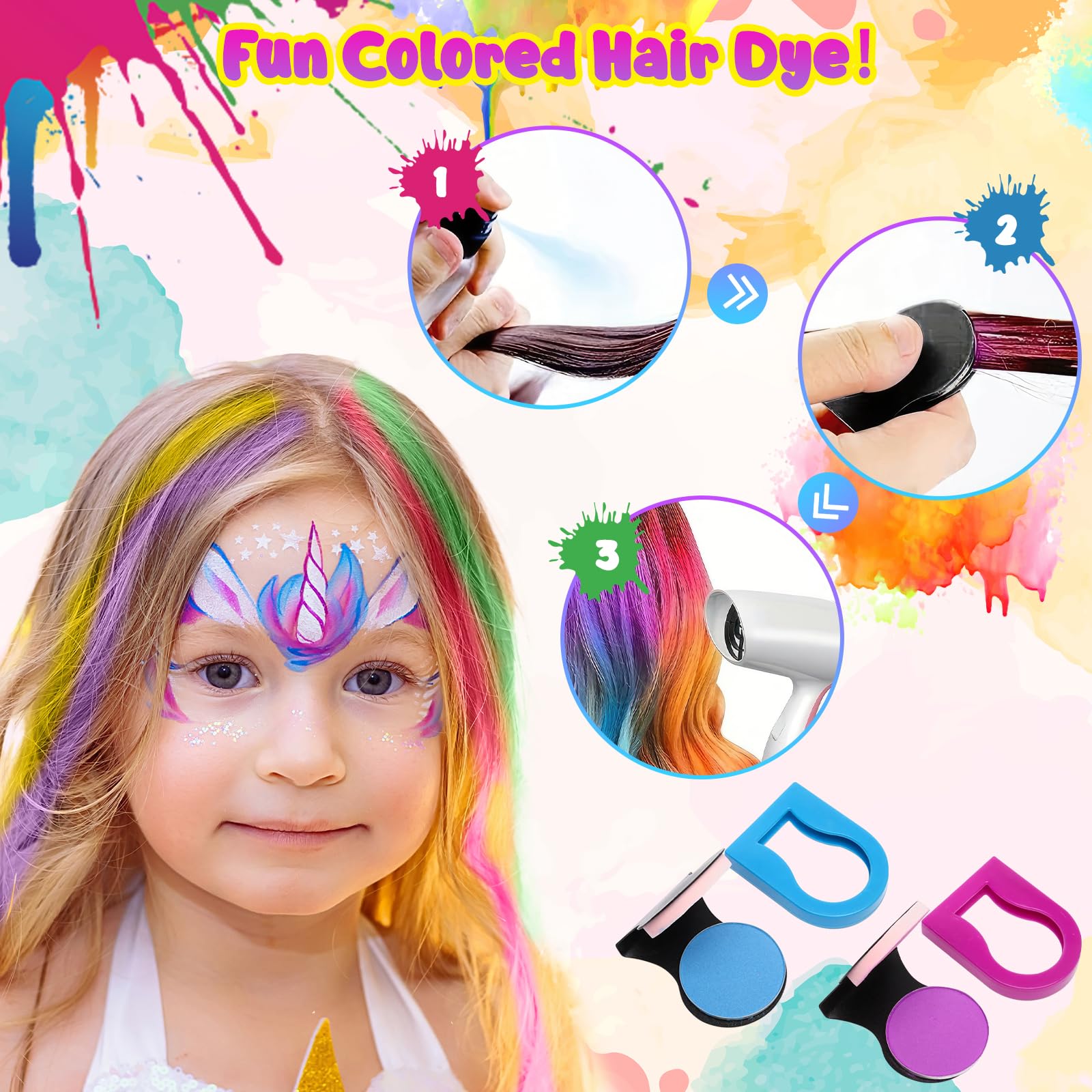Kit Trucca Bimbi Kinwer 15 Colori - Anallergico E Atossico, Con 2 Pennelli E 3 Stampini, Face Painting Per Halloween, Carnevale, Compleanni, Facile Da Pulire - 2