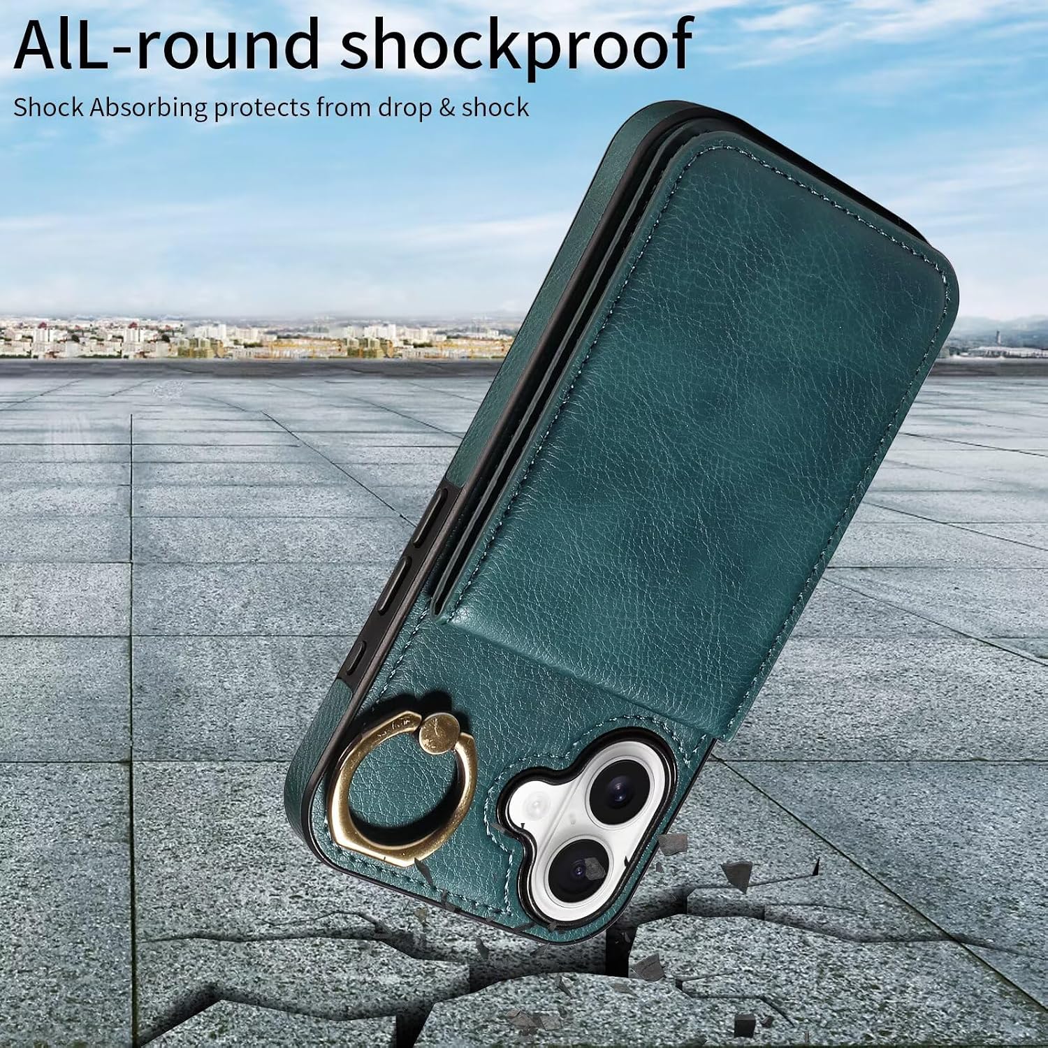 Caseurban Compatible with iPhone 16 Wallet Case with Card Holder, Ejector Pin & SIM Card Storage, 360° Rotation Ring PU Leather Kickstand Card Slots Case Shockproof Protective Phone Cover Green