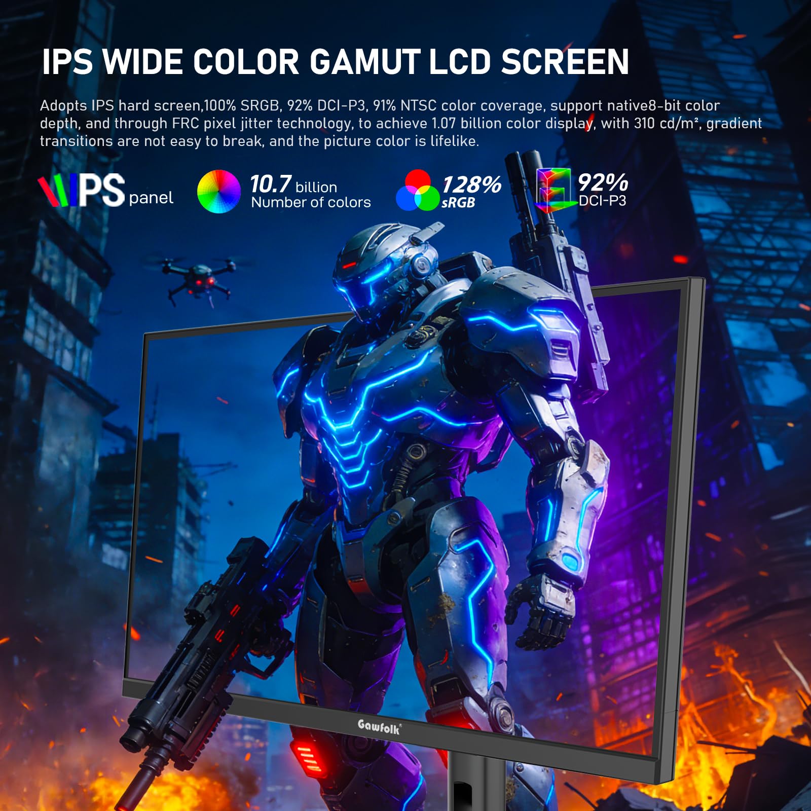 Gawfolk Monitor da gioco 4K da 27 pollici, UHD 160Hz/FHD 320Hz Dual Mode PC, schermo IPS per casa e ufficio, altoparlante integrato, Pip/PBP, FreeSync, HDMI 2.1 & DP 1.4, VESA 75 x 75 mm