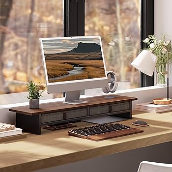 Fenge　モニター台　ブラウン＆黒 Amazon.co.jp: Fenge モニター台 机上台パソコン台 机上ラック 幅100cm