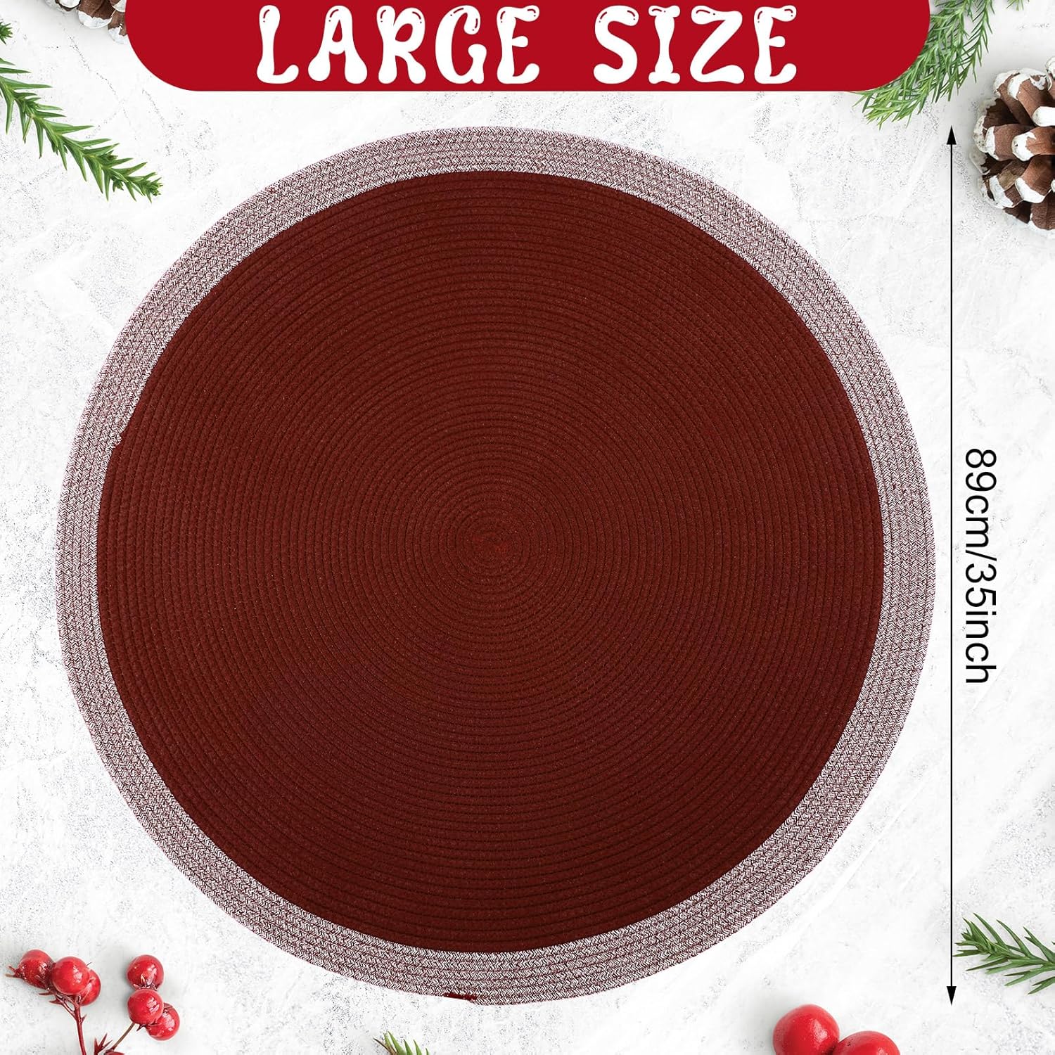 Soulchen Christmas Tree Stand Mat 35" Reversible Round Under Christmas Tree Pad Protects Floors from Spills Scratches Absorbent for Winter Holiday Party Indoor Outdoor Xmas Decorations (Red)