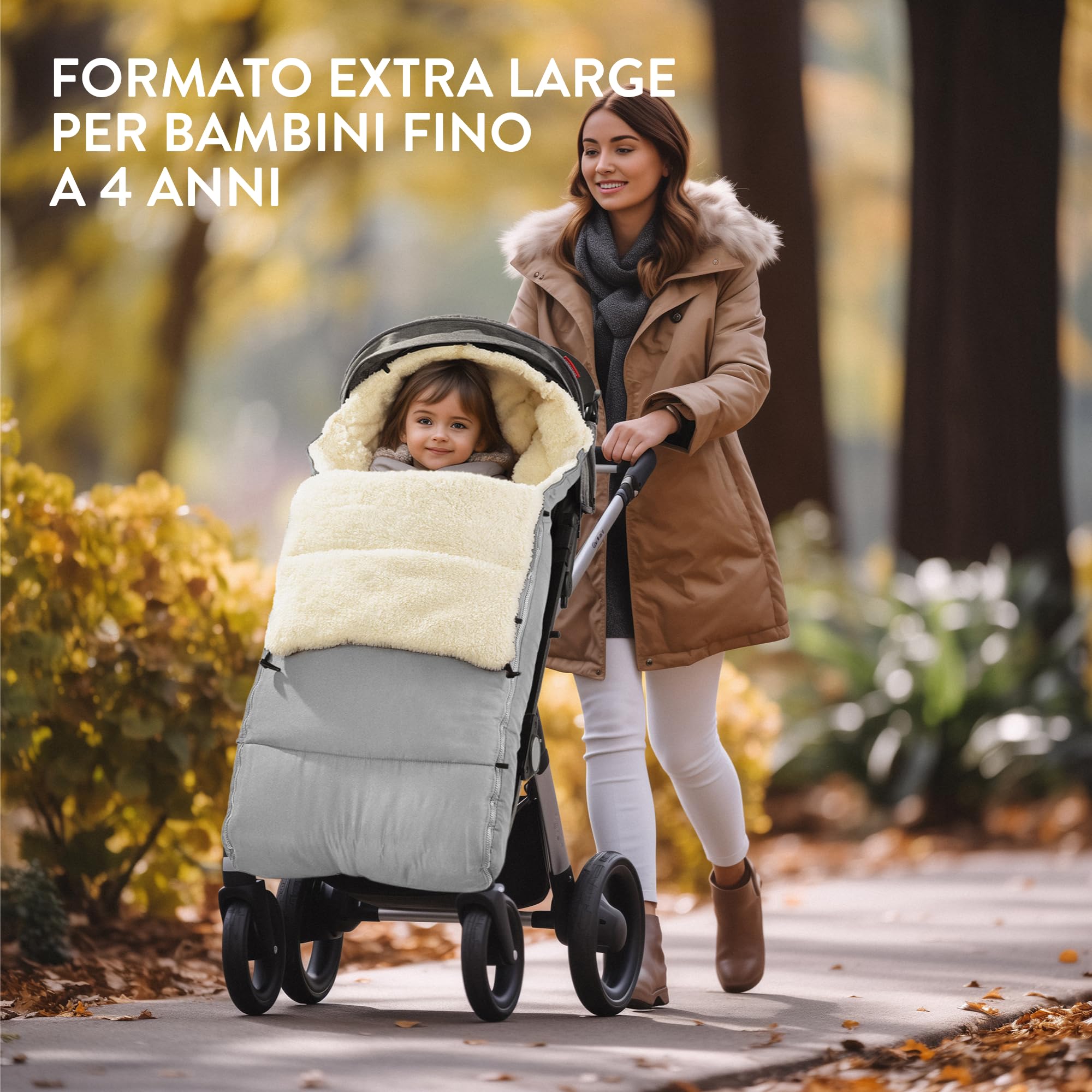 Navaris Sacco Passeggino Invernale Extra Large - Sacco Termico Passeggino Universale Grande - Coprigambe Carrozzina Neonato Bambino - Impermeabile con Cerniera - Da 12 a 48 Mesi - Grigio Chiaro