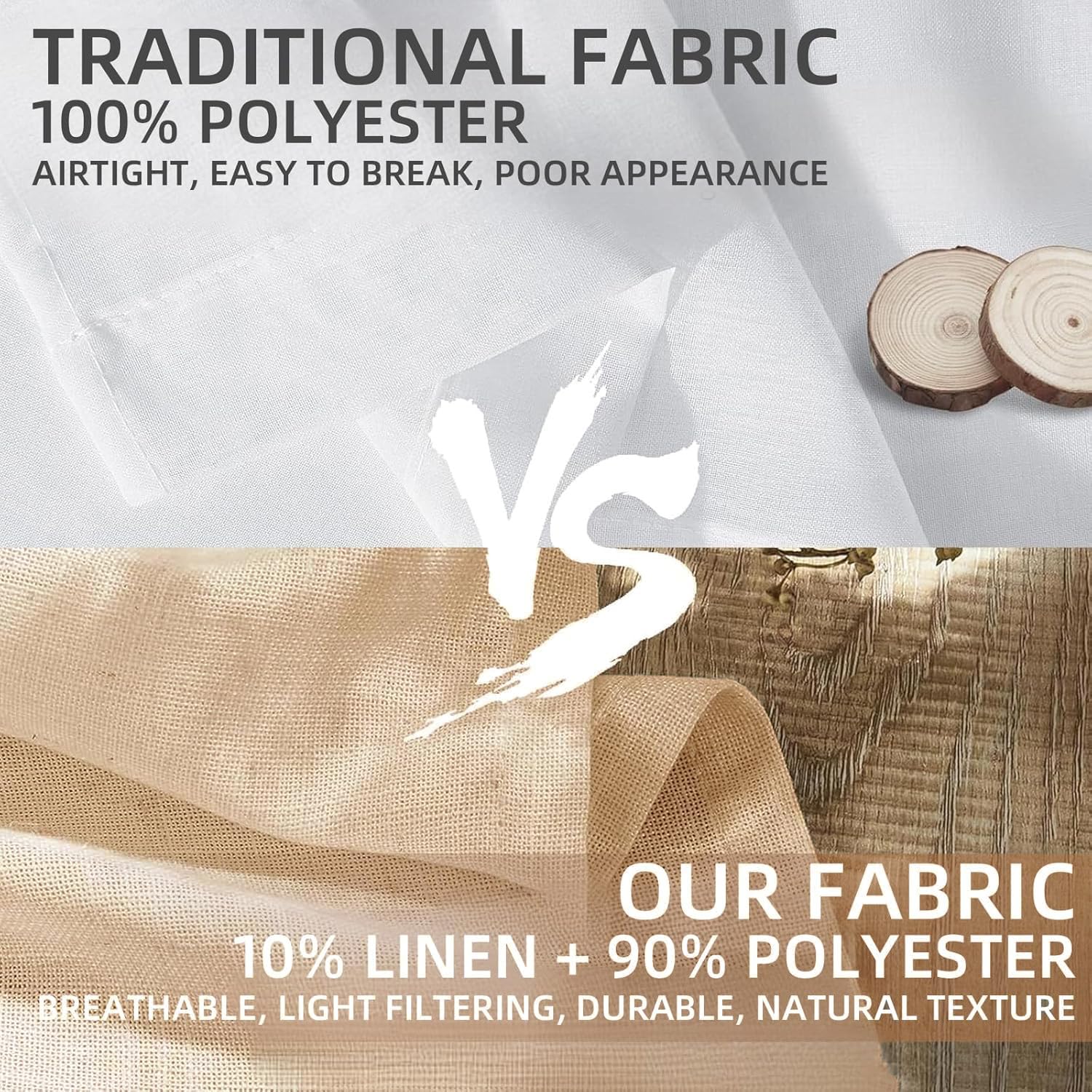 CUCRAF Linen Curtains Eyelet Sheer Net Voile 2 Panels 55" Width x 72" Drop Beige, W 55" x L 72" (2 Panels) - Image 2