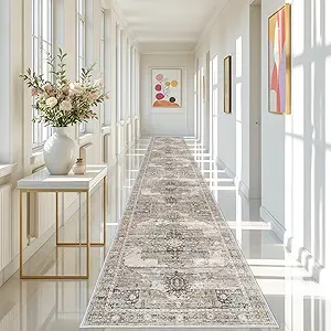 RUUGME Washable 3x20 Runner Rugs - Hallway Runner Rug for Living Room Stain Resistant Carpet with Non Slip Backing Vintage Rugs for Bedroom Kitchen Floor Decoration Mat 3x20 Beige