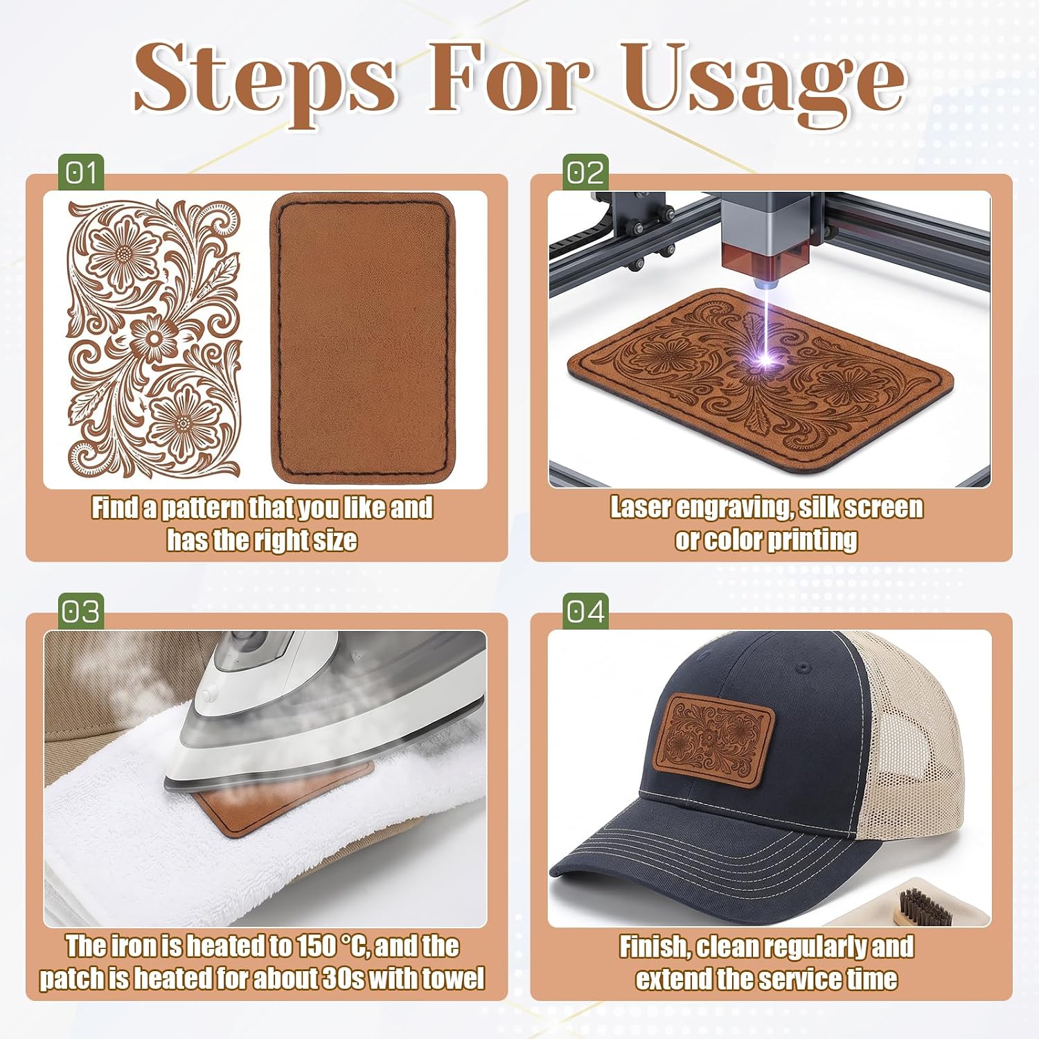 120 Pcs Leather Patches for Laser Engraving, Adhesive Leatherette Hat Patches for Custom DIY Sewing (Multicolor, 3 x 2 Inches)