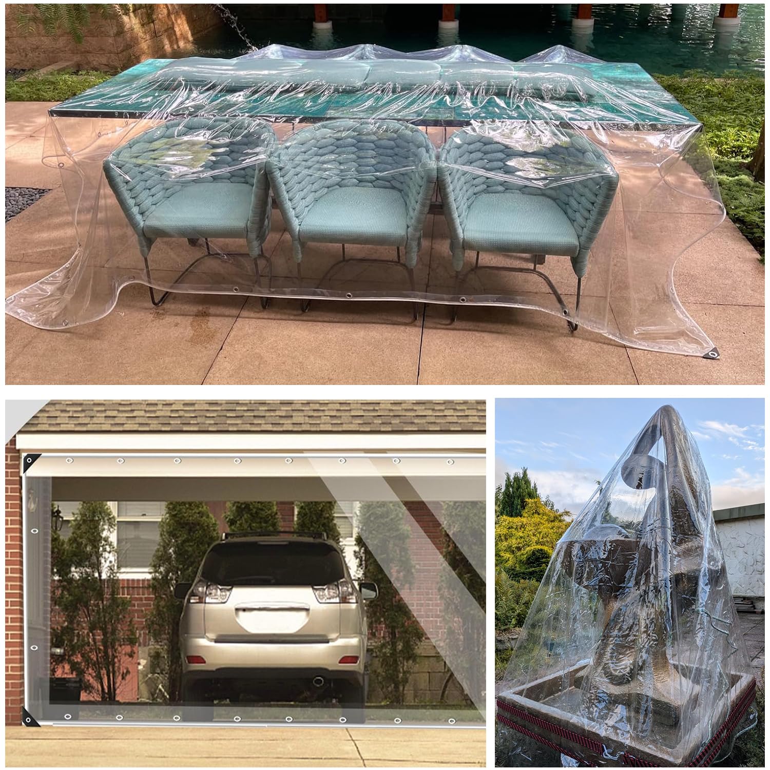 Bâche Transparente avec Oeillet,400 g/m² Lourd Bâche de Protection 0.35mm,2x2.5m Panneaux Latéraux Imperméable pour Couverture Meubles de Jardin,Pergola,Cabanon,Porche,Bassin