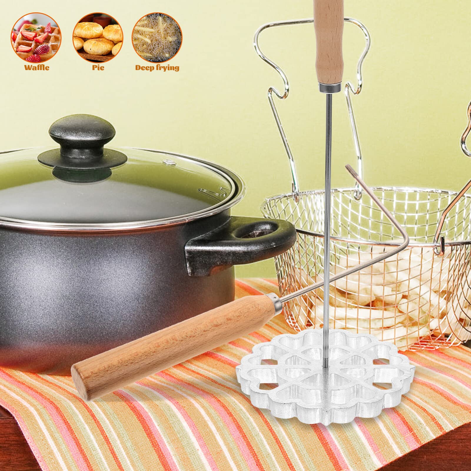 HOLIDYOYO Bunuelos Mold with Handle Rosette Timbale Aluminum Waffle Molds Funnel Cake Ring Bunuelo Maker Mexican Cookware for Kitchen