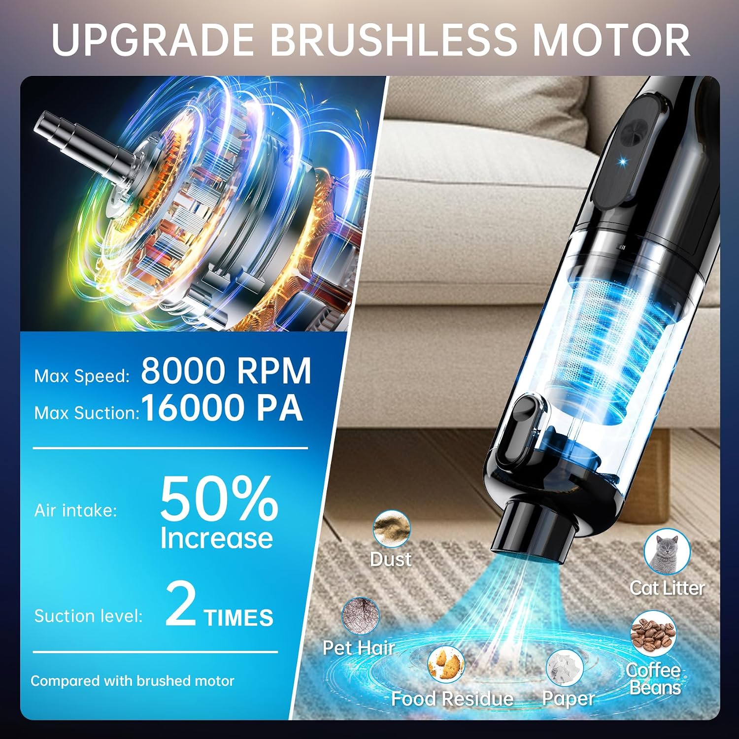 Handheld Vacuum Cordless, Portable Car Vacuum for Office Car Pets with Multiple Accessories image 2
