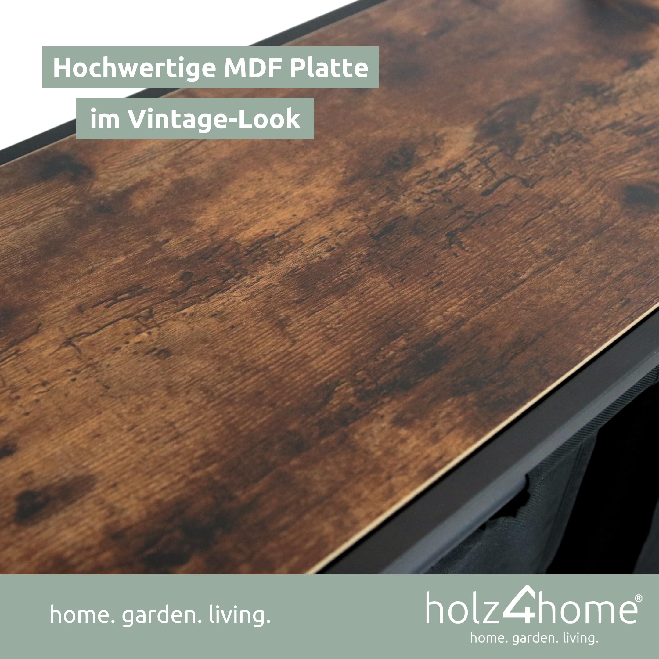 holz4home® Wäschekorb 2 Fächer Vintage I Mit Ablage & Wäschebox ausziehbar I Wäschebox Badezimmer I Wäschesack aus Oxford-Gewebe 92 L