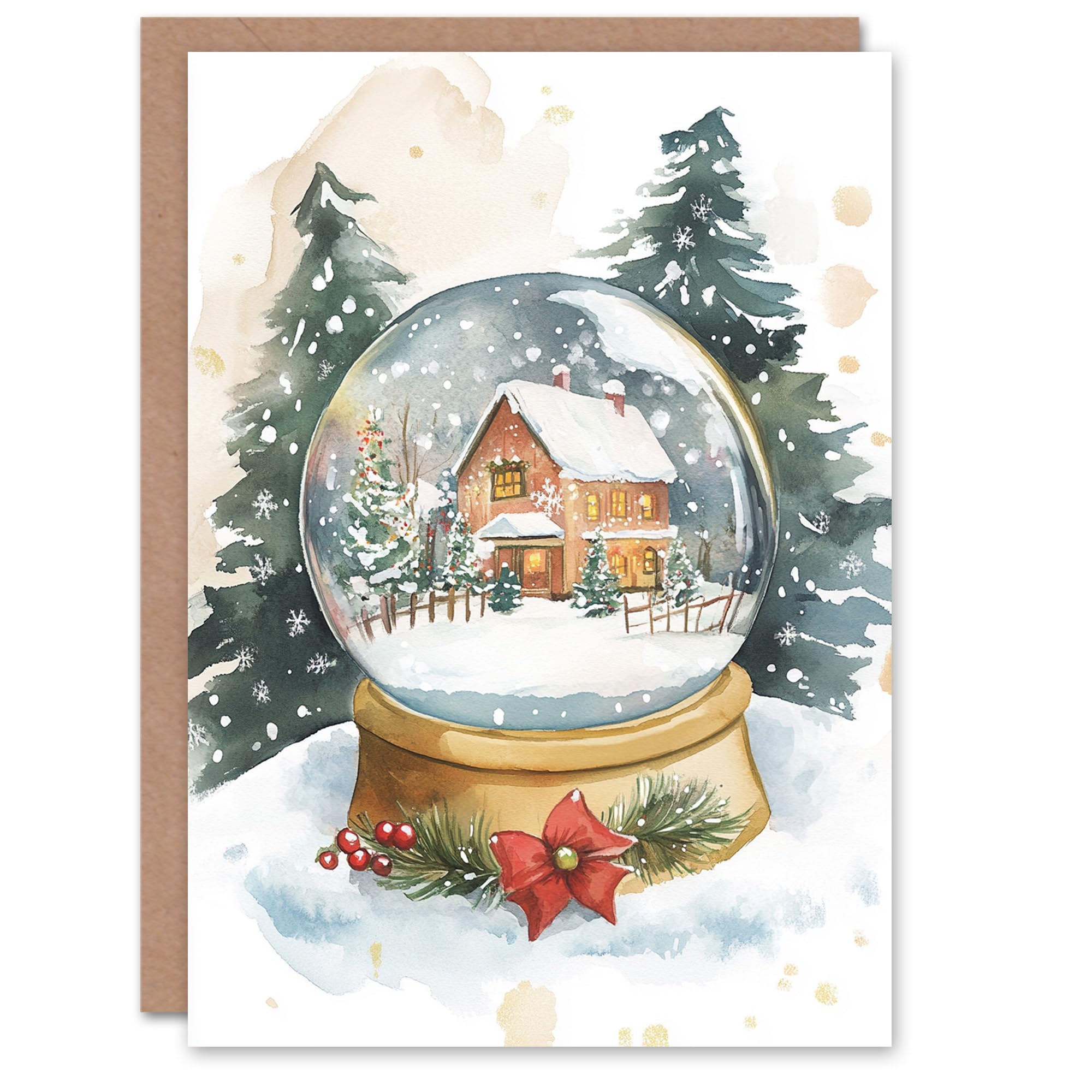 Artery8 Cozy Winter Cabin Snow Globe Blank For Him Or Her Art Xmas Festive Christmas Card
