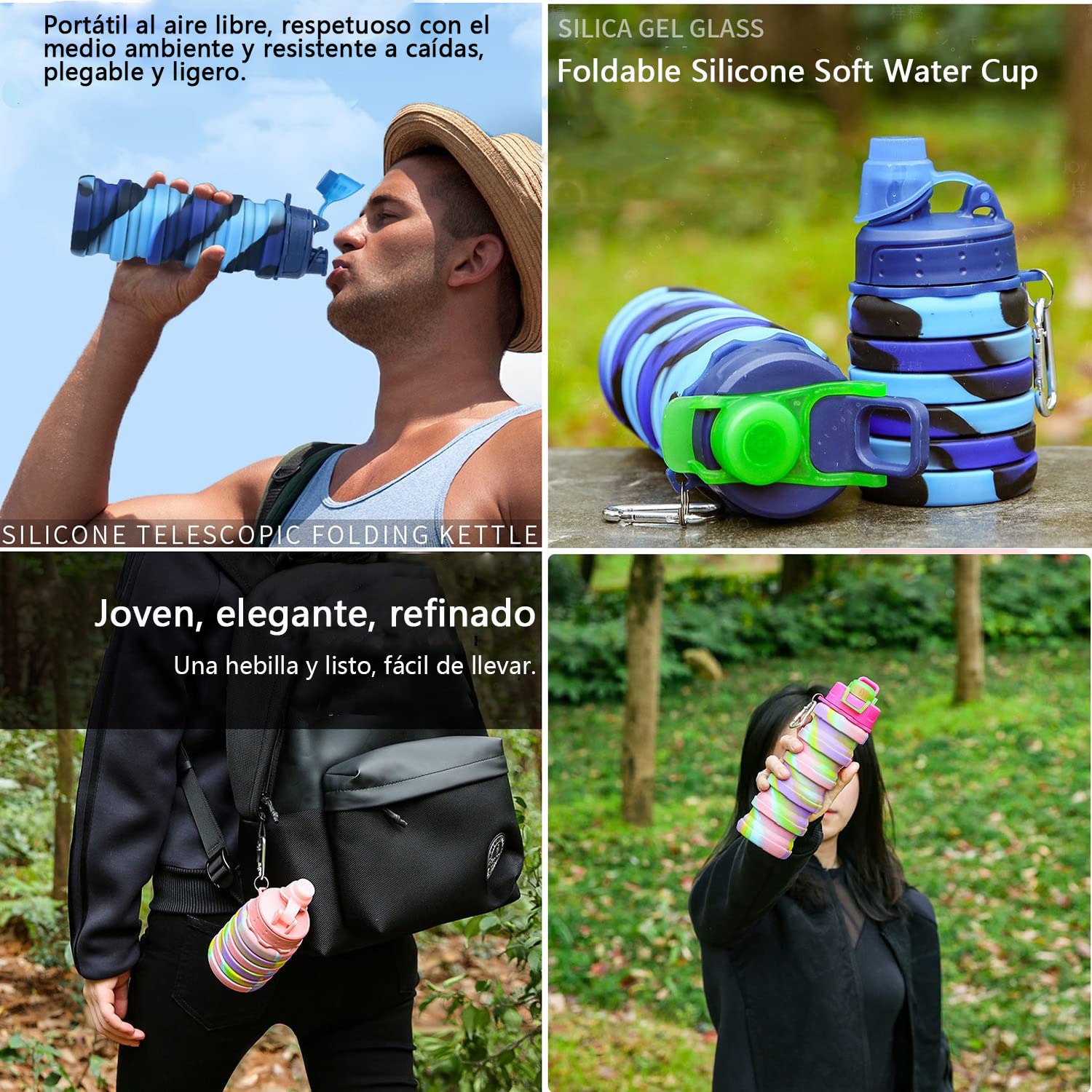 Copa De Agua Plegable Creativa,Botella De Agua Portátil Deportiva con Mosquetón para Viajar Al Aire Libre,Silicona De Calidad Alimentaria,a Prueba De Fugas,fácil De Limpiar-Hand Cap-Red||2pcs
