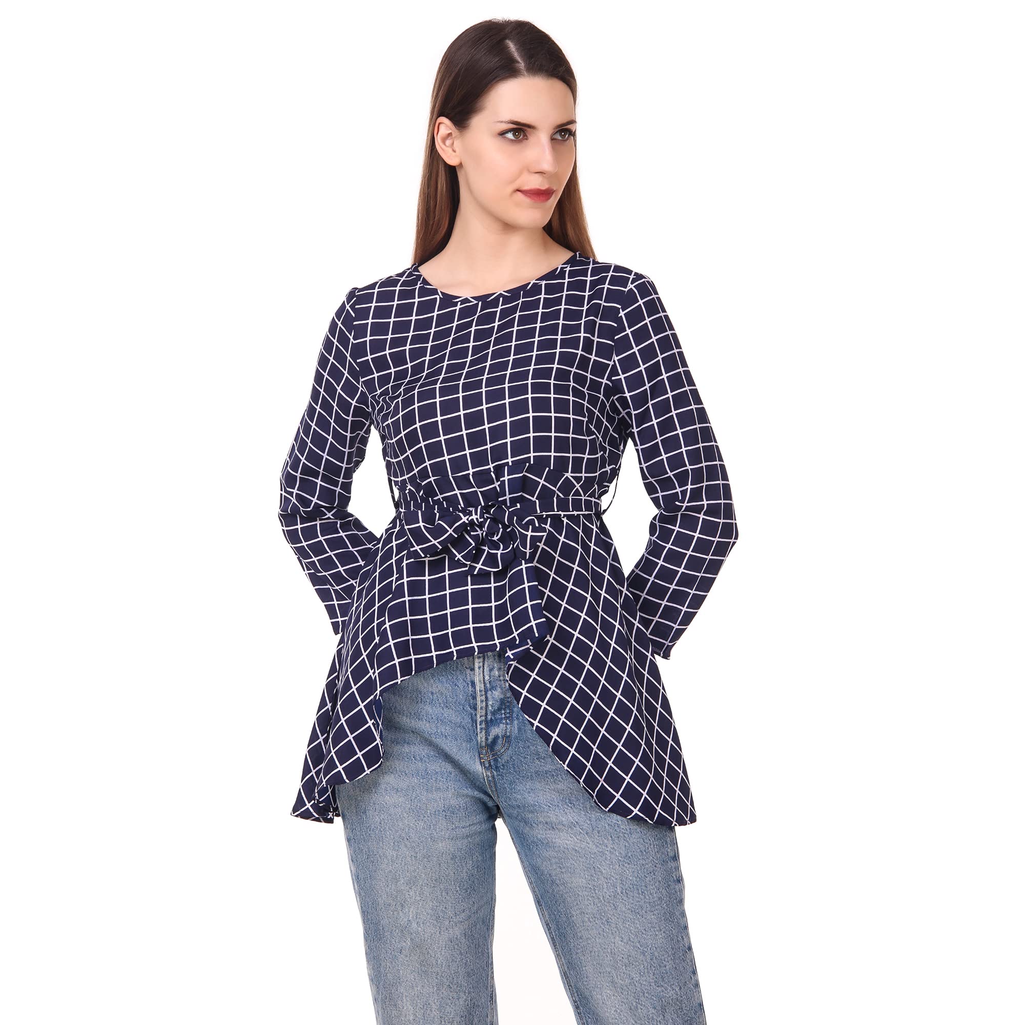 9ine pillars Small Checked Blue Color Printed Women or Girls Top(104-TOP-BLUE-L)-picture-10