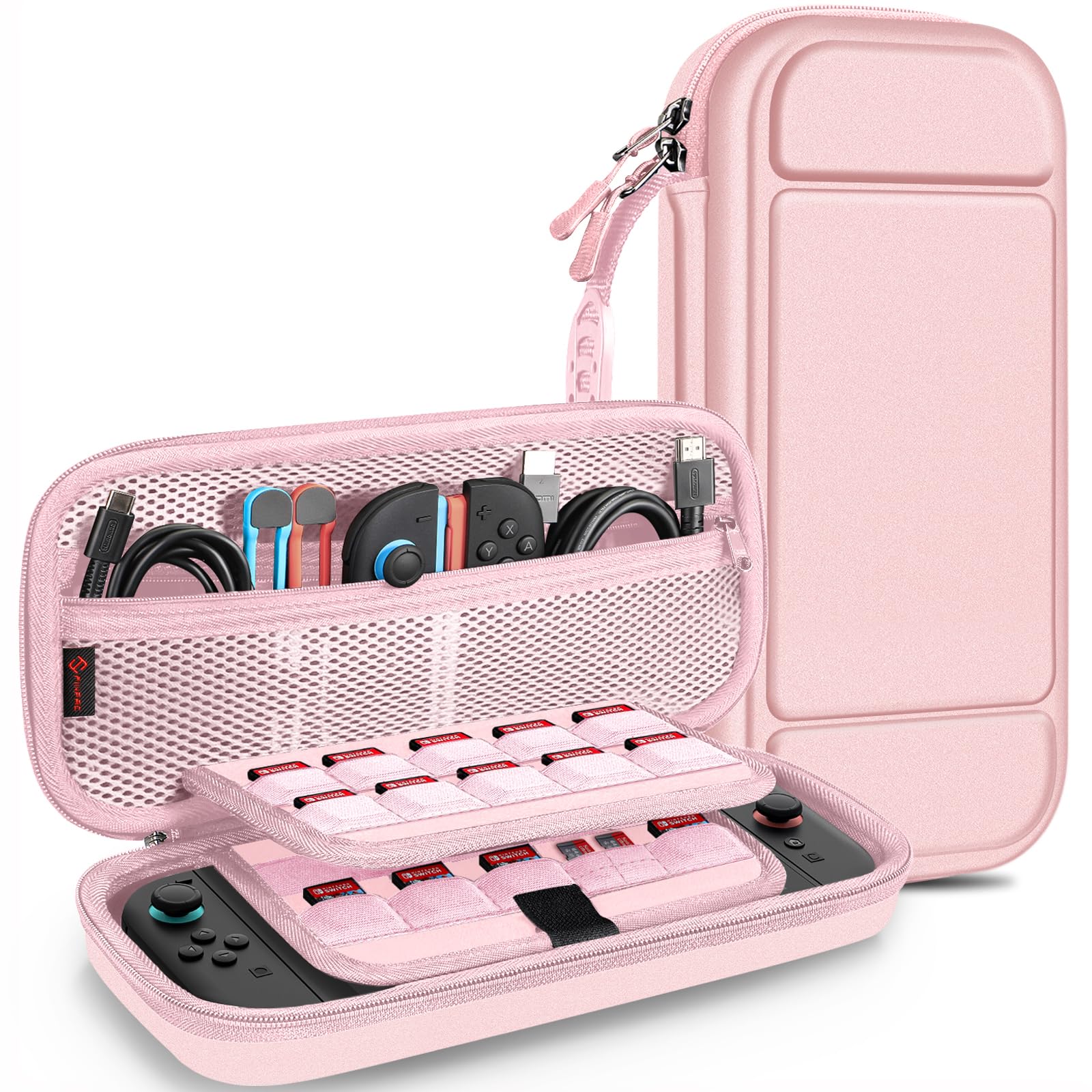 FINTIE Carrying Case for Nintendo Switch 2 (2025), [Shockproof] Hard Shell Protective Cover Portable Travel Bag with 20 Game Card Slots & Inner Pocket for Accessories (Rose Gold)
