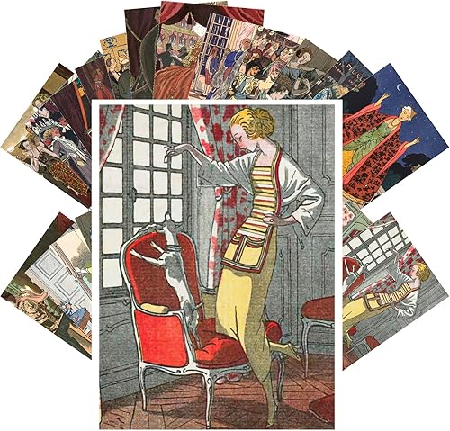 Miniatura 6 de PIXILUV Postales vintage (24 piezas de 4 x 6 pulgadas cada una) Increíbles dibujos de personas elegantes, postales vintage, tarjetas de felicitación