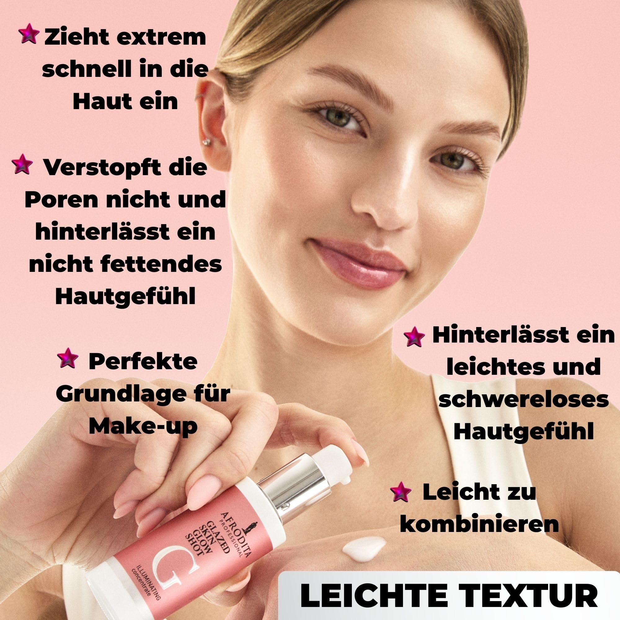 Afrodita Professional Glazed Skin Glow Shot Gesichtsserum, Glow Konzentrat mit Niacinamid, Peptiden, Mandel- und Lactobionsäure, für strahlende, ebenmäßige Glass Skin Optik, 30 ml