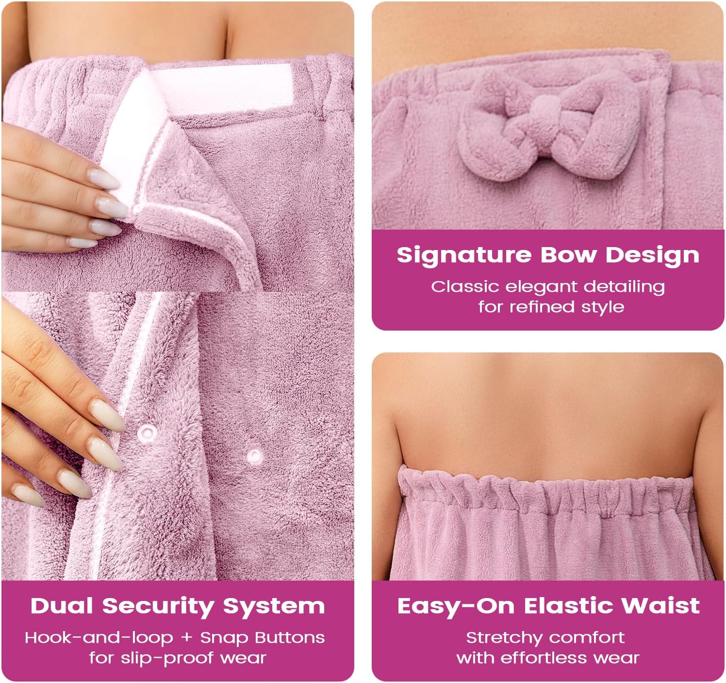 Towel Wrap for Women Plus Size (XXL-XXXXL), Lightweight Spa Bath Wrap Set Soft Comfortable Absorb Water Bath Towel + Hair Drying Towel Set Oversized Adjustable Body Wrap with Bow (Purple) - Image 6