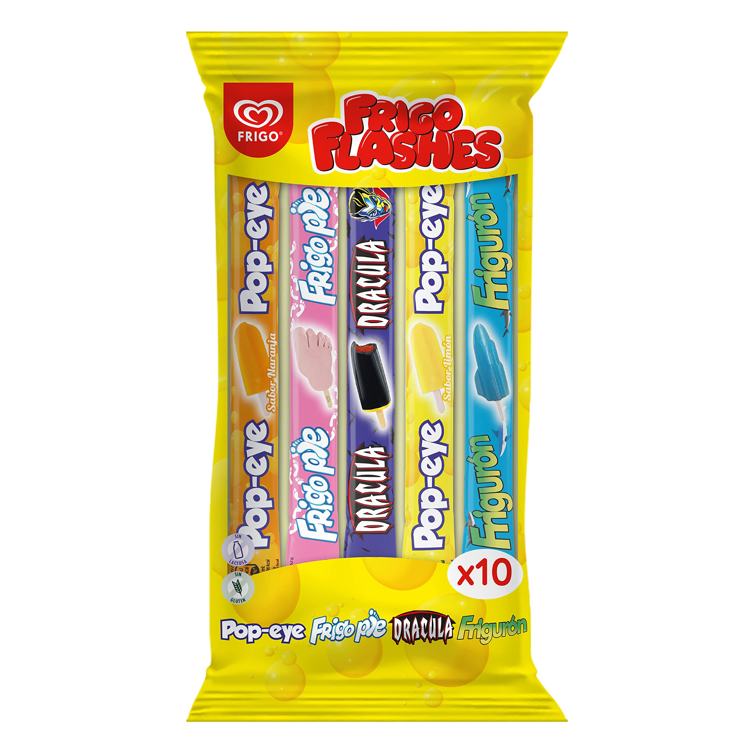 Frigo Flashes Mix 2x Pop-eye Naranja, 2x Frigo Pie, 2x Drácula, 2x Frigurón y 2x Pop-eye Limón