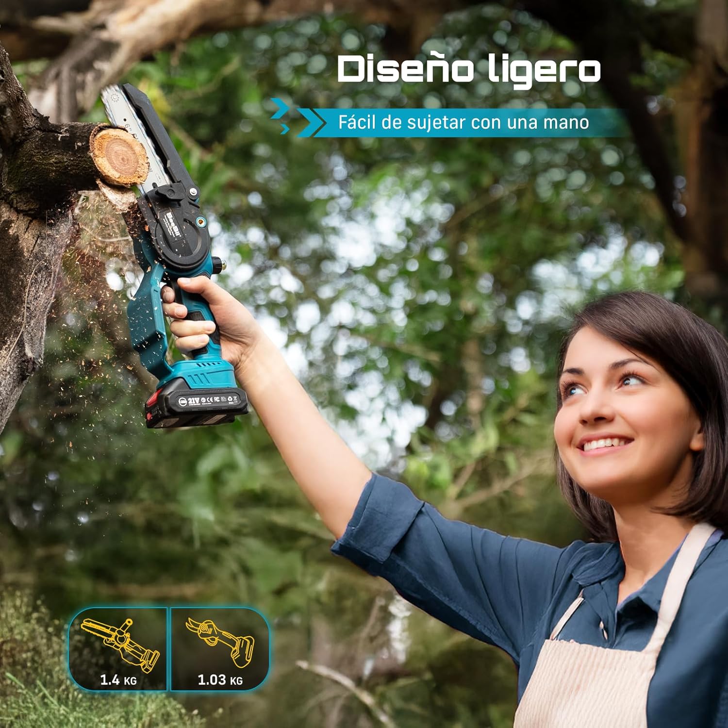 SEESII Mini motosierra a batería de 6 pulgadas y tijeras de podar eléctricas de 33 mm, kit de herramientas de jardín 2 en 1 con baterías de 22000 mAh, motor sin escobillas, ideal para cortar troncos y ramas