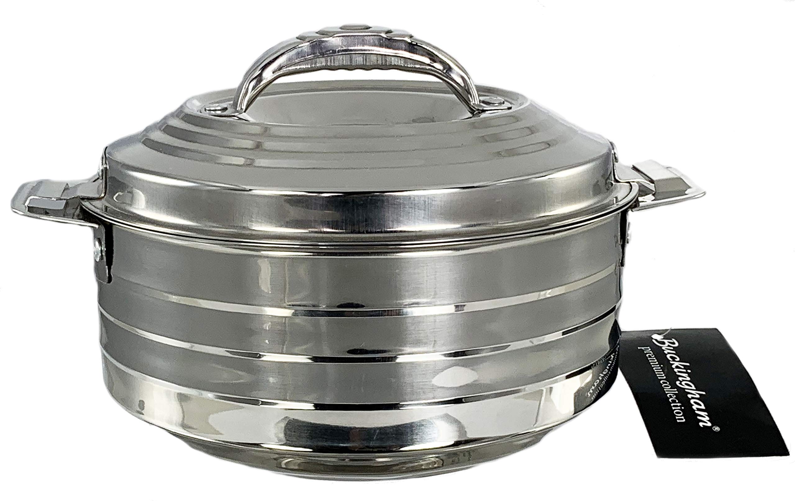 Buckingham Double Wall Stainless Steel Insulated Hot Pot Food Warmer Serving Dish Lidded Casserole Round Hotpot Food Storage 1500 ml