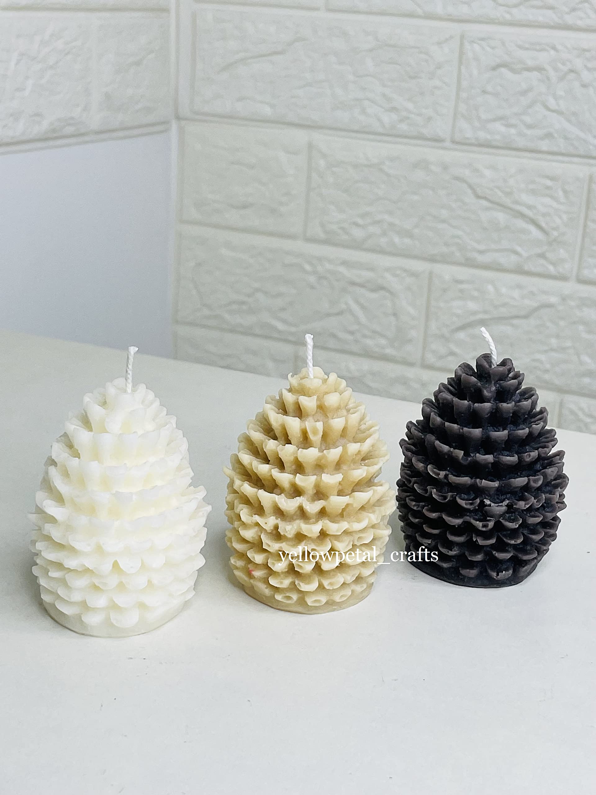 Yellow Petal Pine Cone Candle | White, Beige & Brown Color | Vanilla & Lemongrass Scented | Valentine & New Year Gift | 100% Soy Wax 55g (Pack of 3) 2