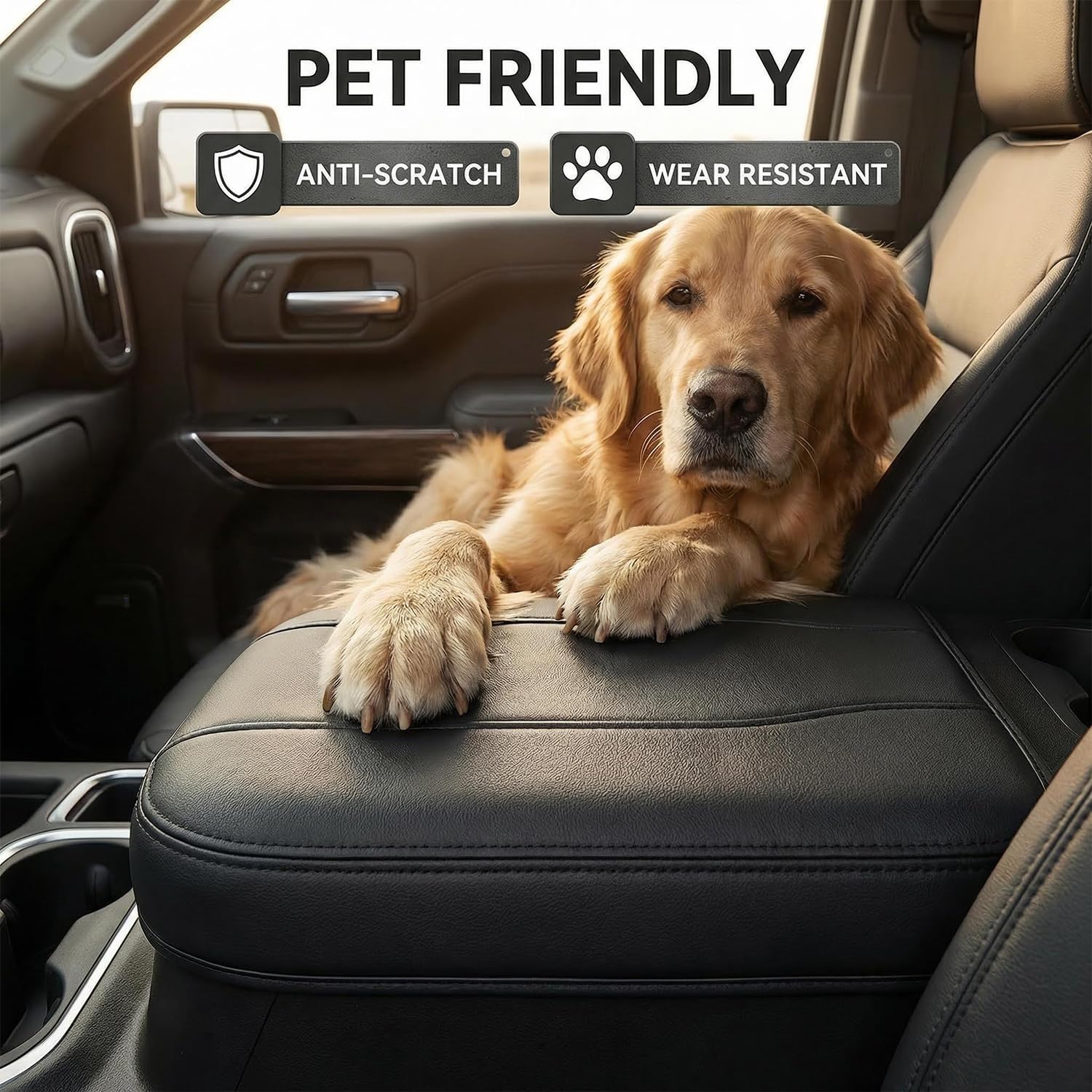 Center Console Armrest Cover Compatible with Chevy Silverado & GMC Sierra 2019-2026, Yukon & Tahoe & Suburban 2021-2026, for Console Bucket Seat Only, Middle Console Cover, Anti-Scratch