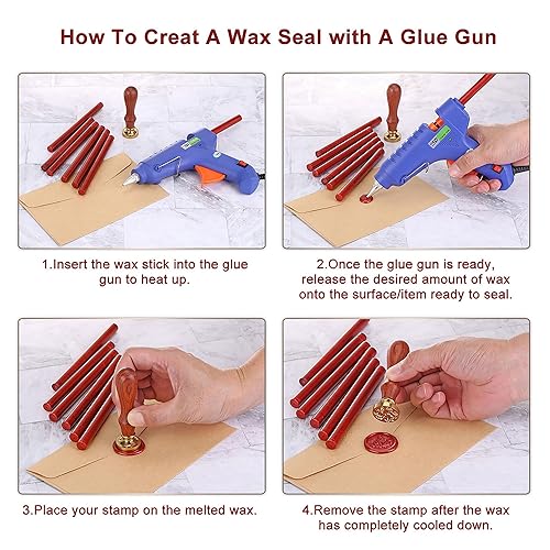 Miniatura 4 de Yoption Kit de sellado de cera, sello de cera de Feliz Navidad, 10 unidades de pistola de pegamento metálica roja y verde con bolígrafo de sello de