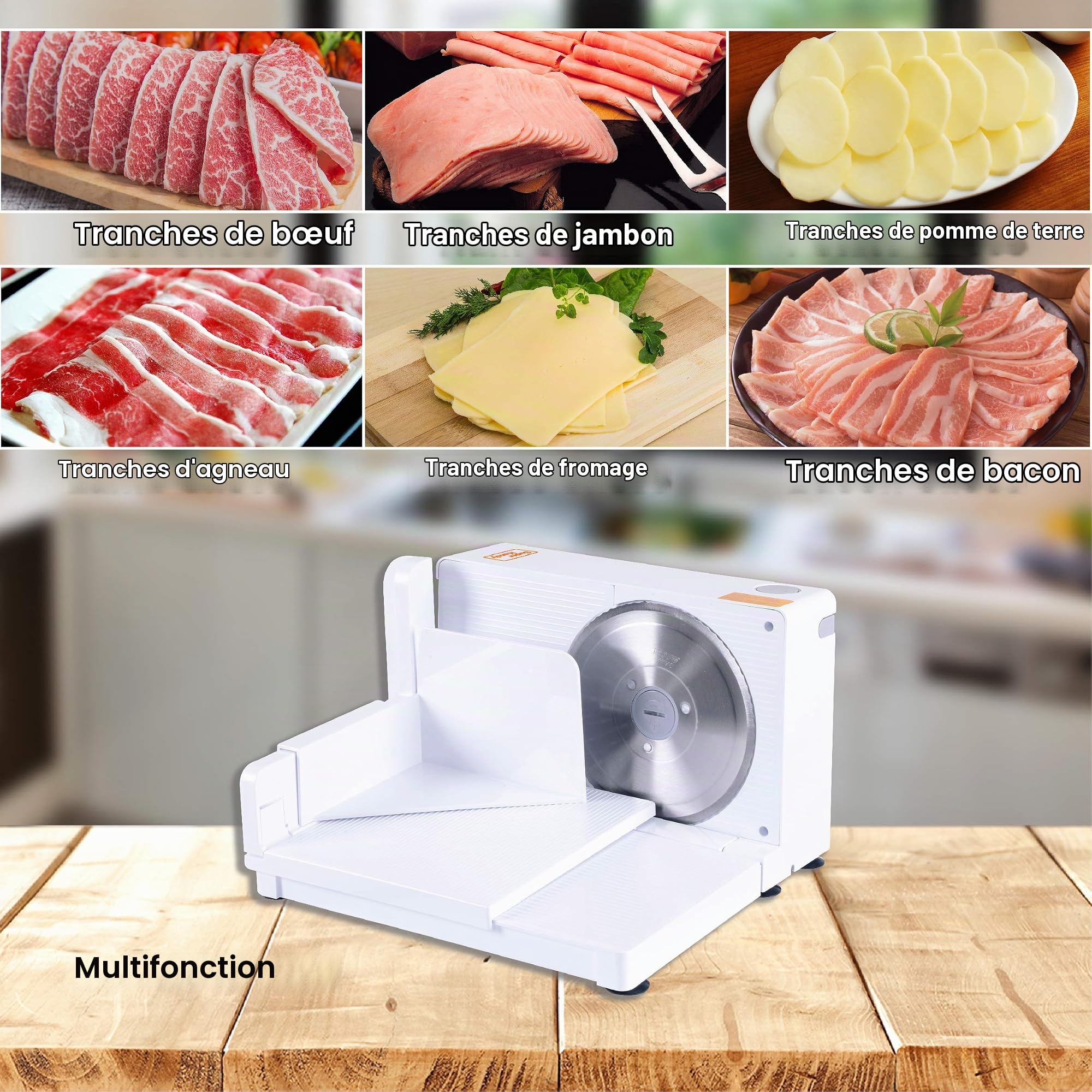 SuperHandy Trancheuse 17cm Portable Professionnel et Pliable électrique AC 230V 50Hz 120 Watt pour: viandes, Deli et fromages à Acier Inoxydable Lame RSG Solingen