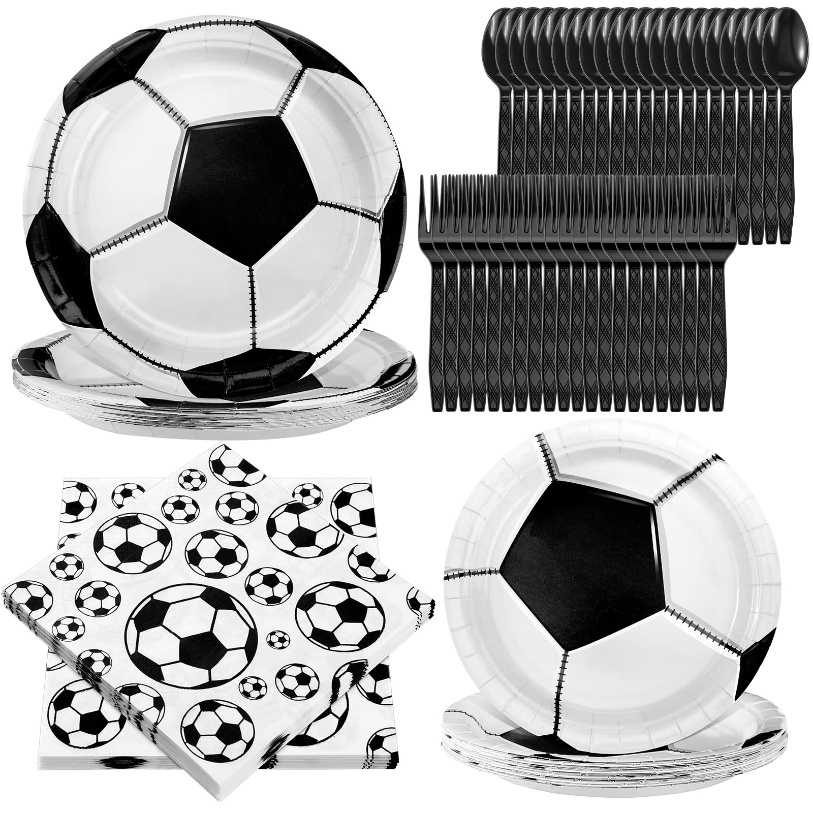 Spiareal 100 Pcs Soccer Party Supplies Include 7 Inch Party Plates 9 Inch Party Plates Napkins and Tableware Forks Spoons for 20 Guests Birthday Party Decorations (Soccer Style)