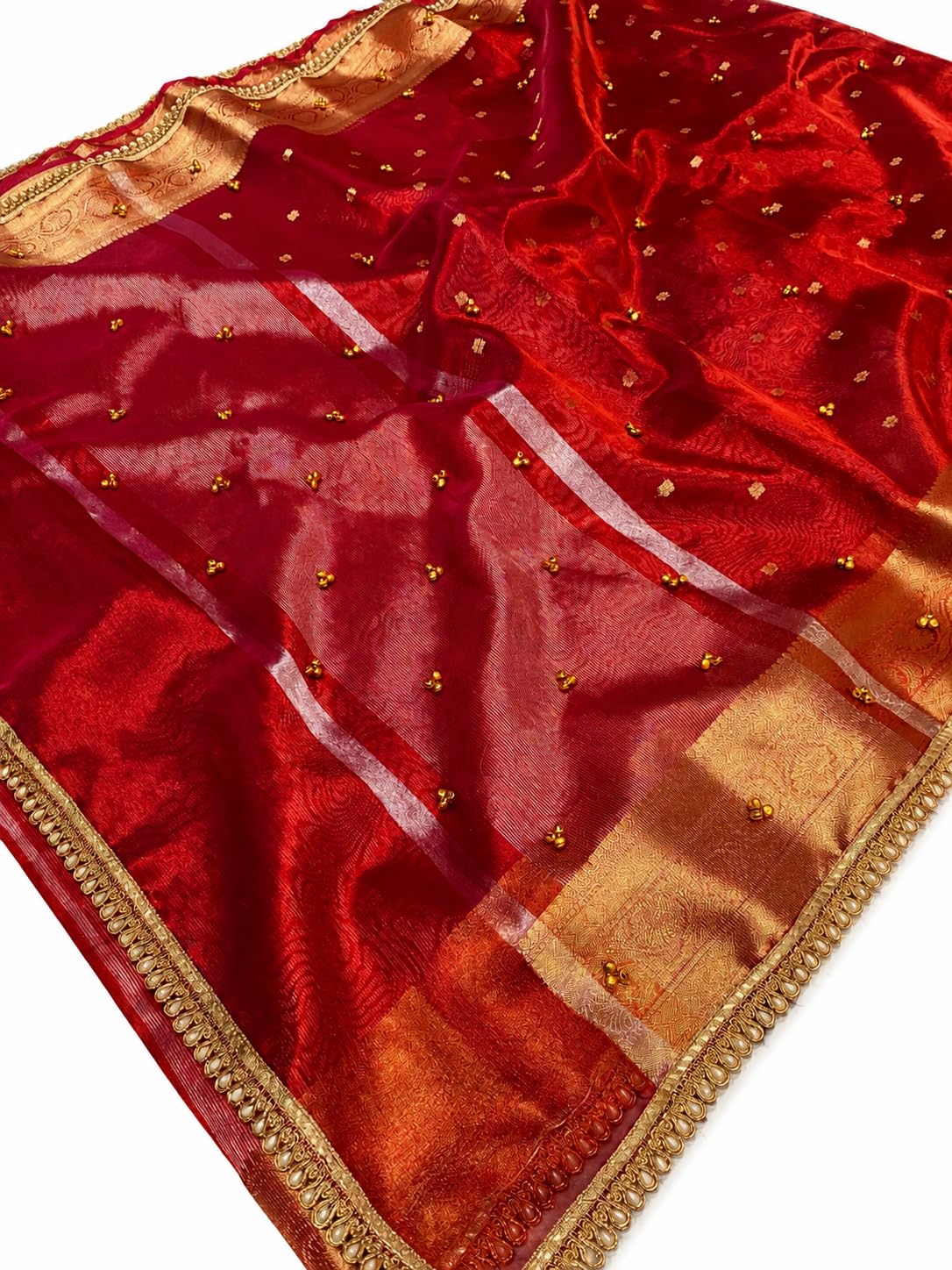 Threads Gallery Ghunghroo Banarsi Tissue Silk Saree Red - Image 1