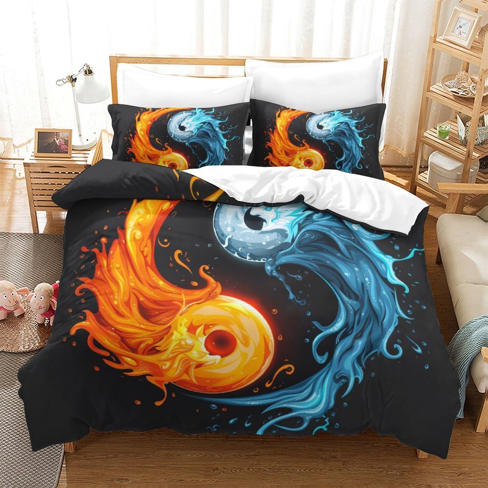 Parure de lit Yin et Yang avec impression 3D haute définition sur textile microfibre premium