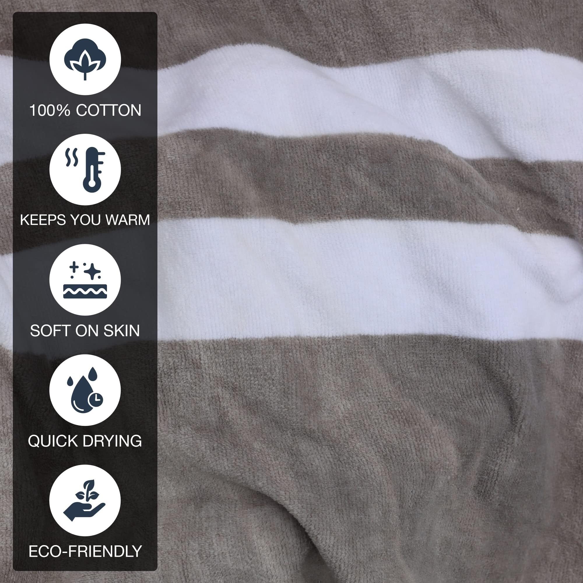 Accappatoio Poncho,Poncho Mare Poncho da Surf - Caldi e Morbidi - Facili da Indossare e da togliere Senza Che l'asciugamano CADA(Gray with White Stripes)