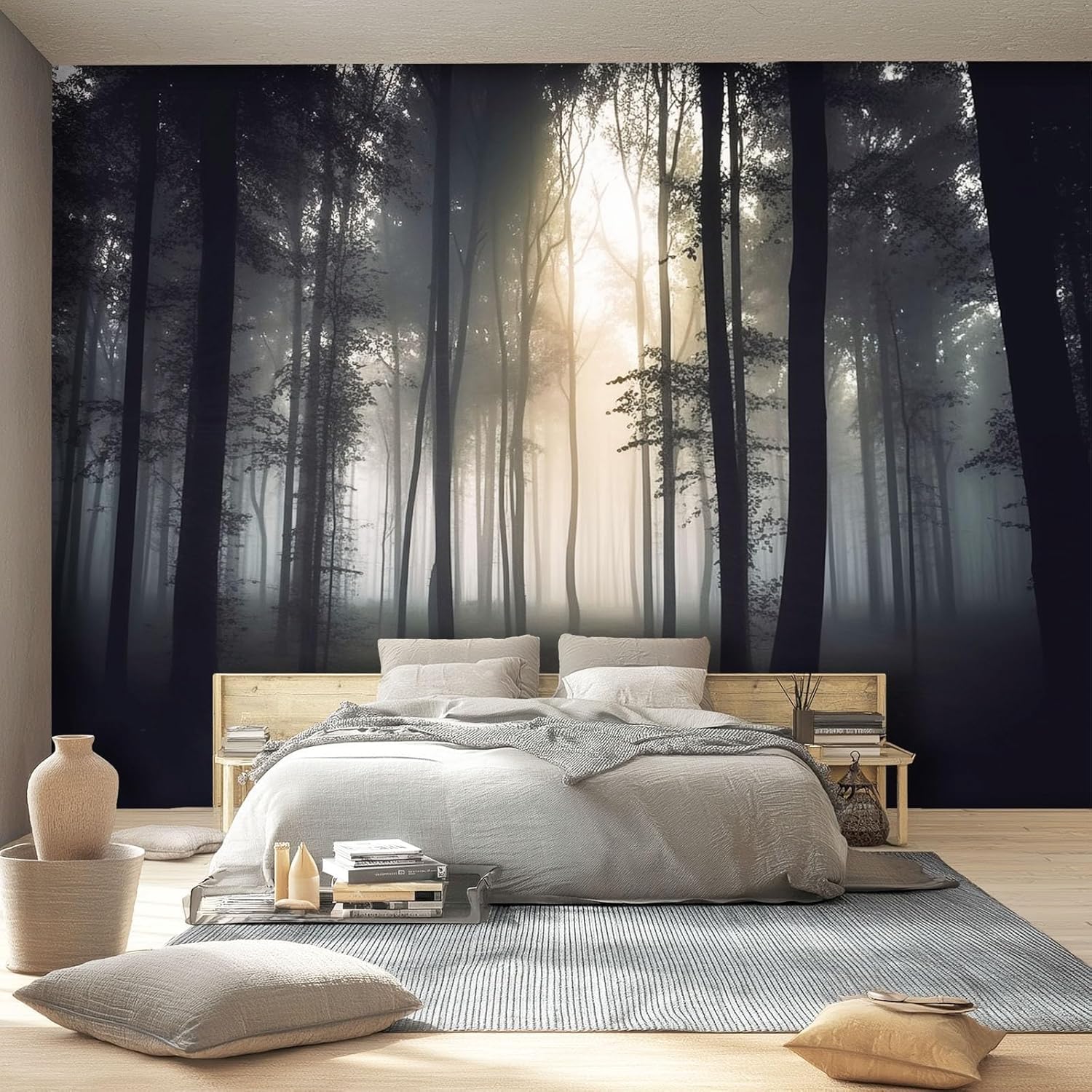 Fresque murale forêt sombre pour salon et chambre parentale