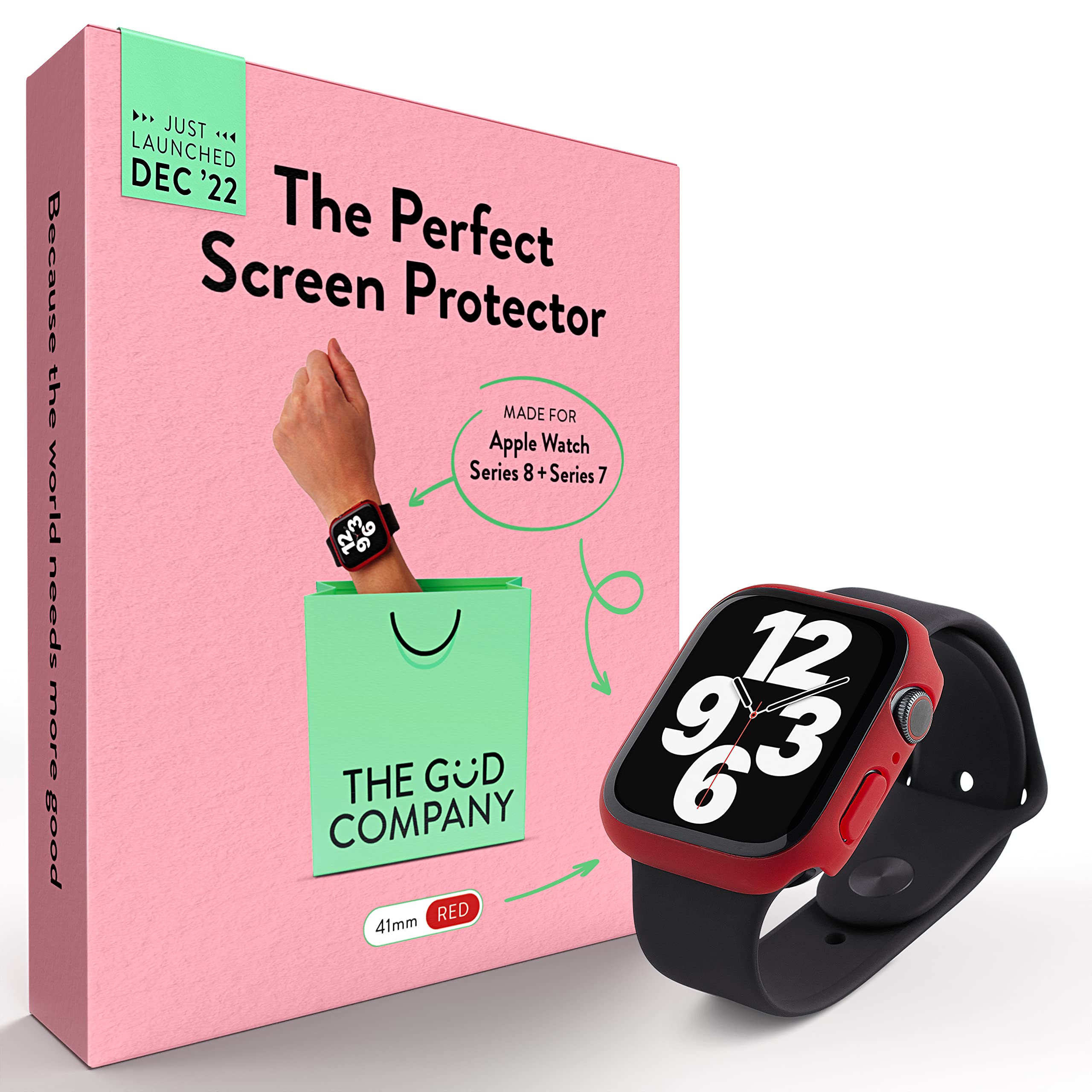 Photo 1 of (PACK OF 2) The Perfect Screen Protector Made for Apple Watch Series 8 + Series 7, 41mm/45mm, Curved, Available in 5 Colors (Red) Red 41mm